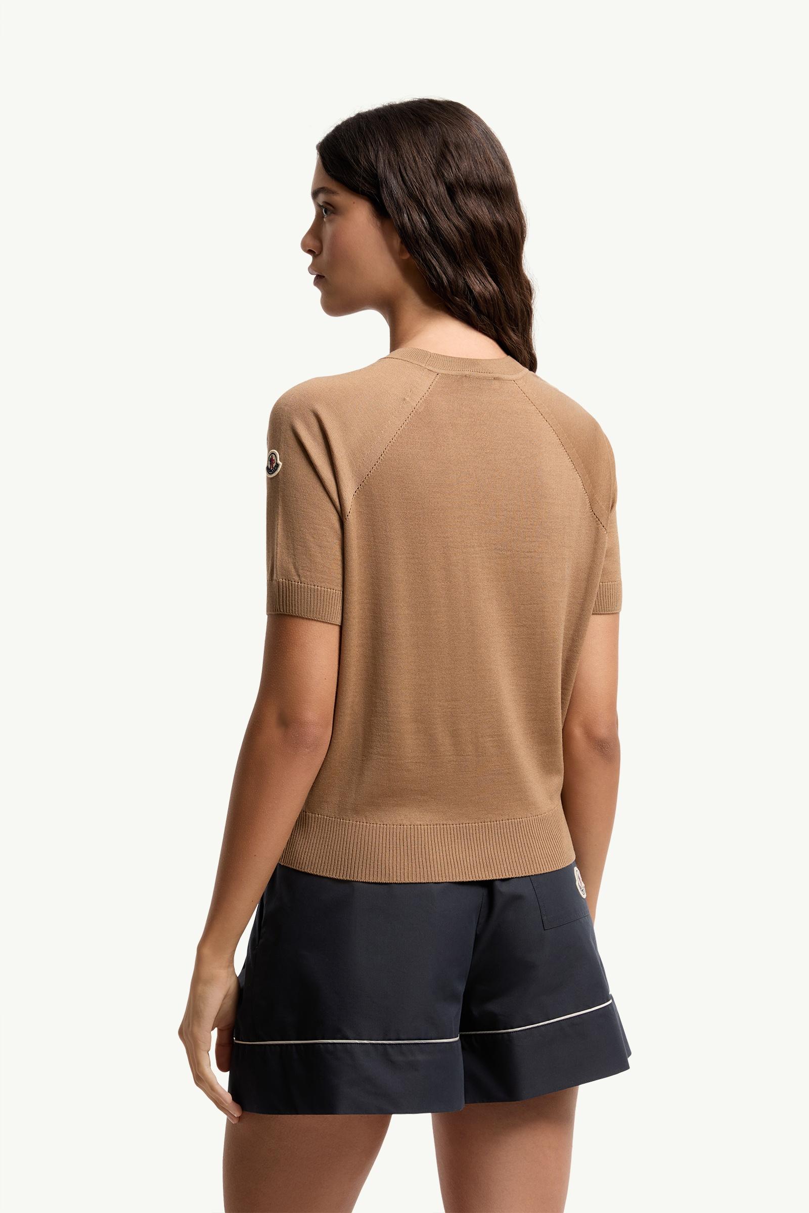 Moncler Short Sleeve Wool Sweater Light Brown Light Brown