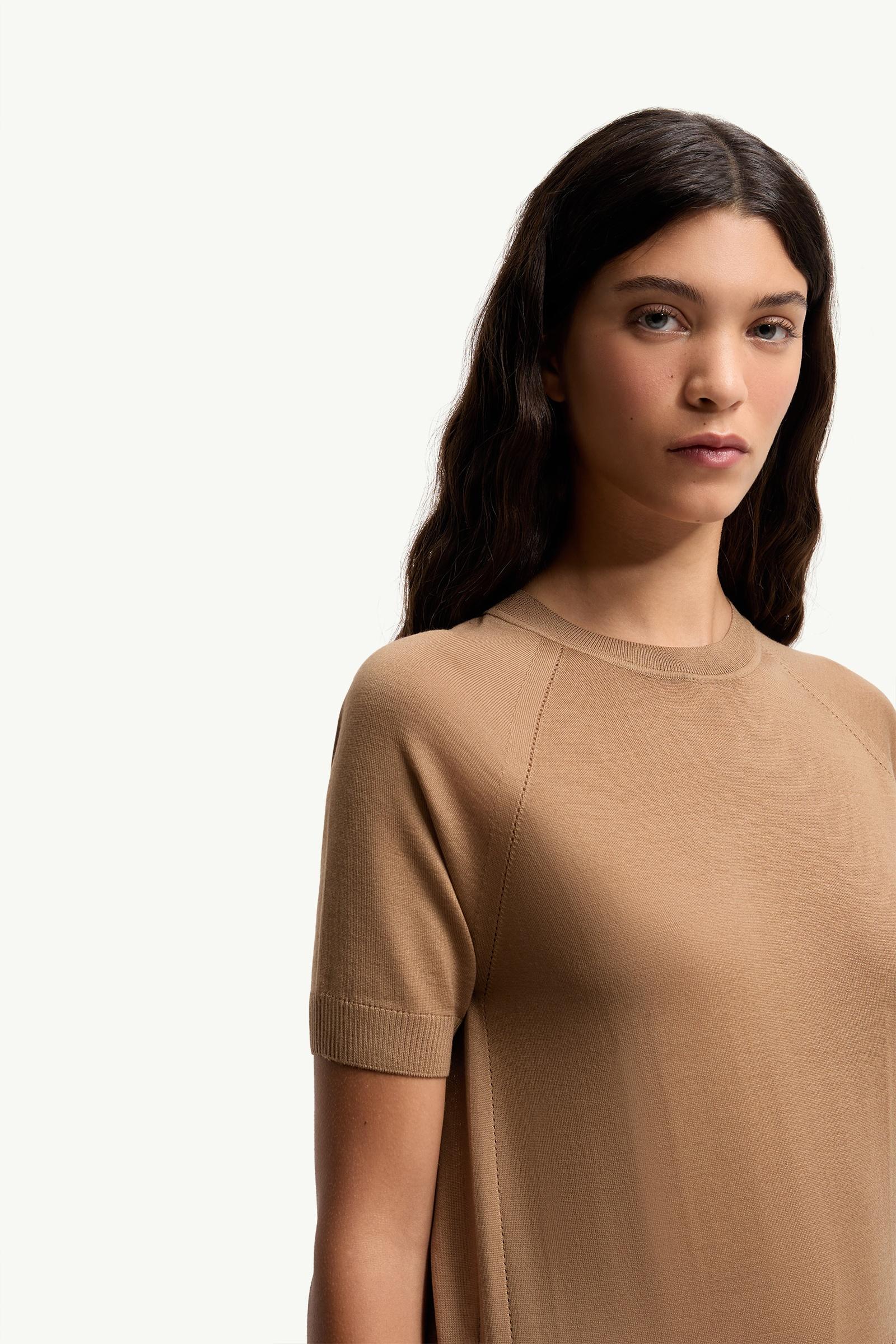 Moncler Short Sleeve Wool Sweater Light Brown Light Brown
