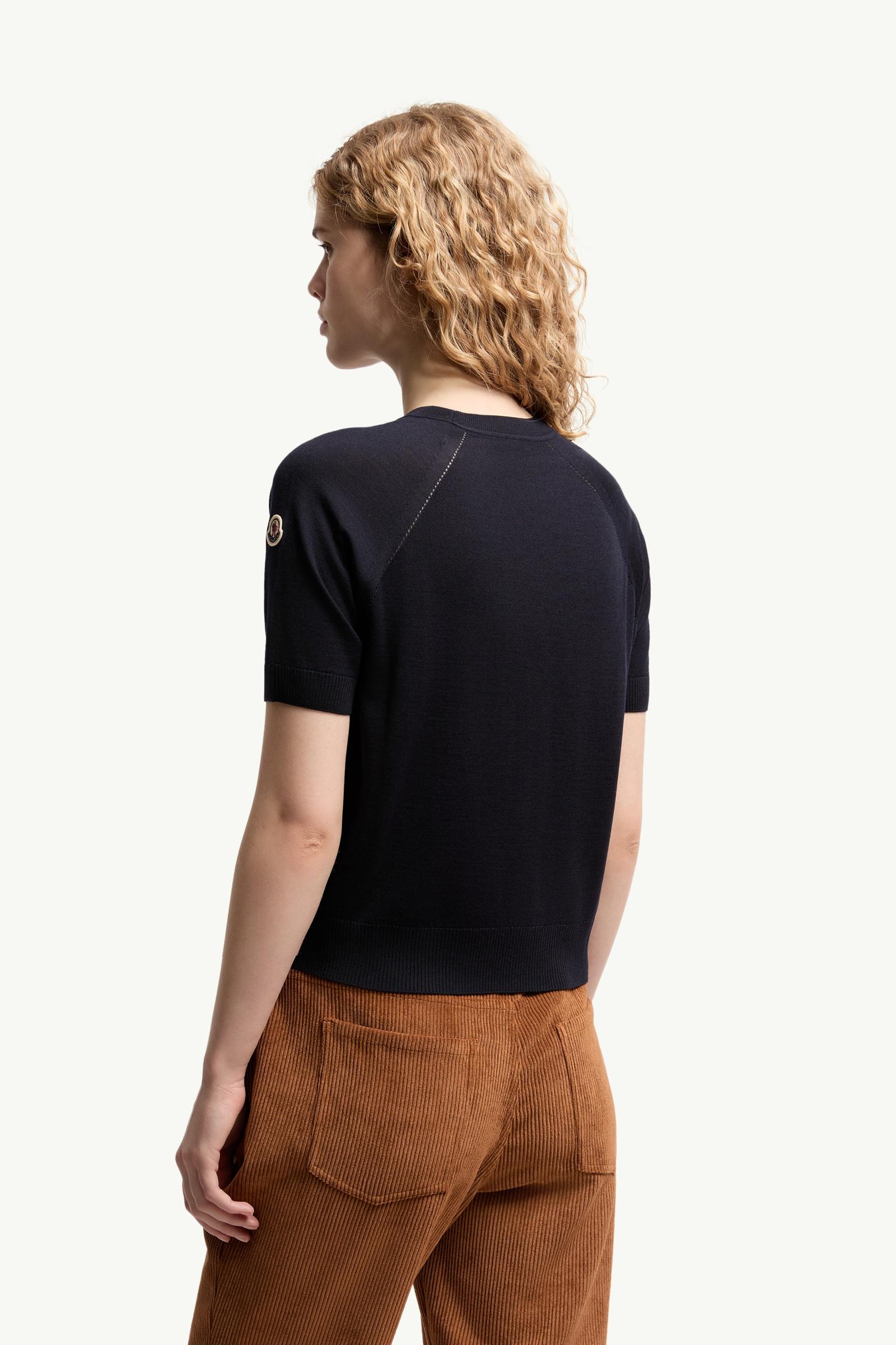 Moncler Short Sleeve Wool Sweater Dark Blue Dark Blue