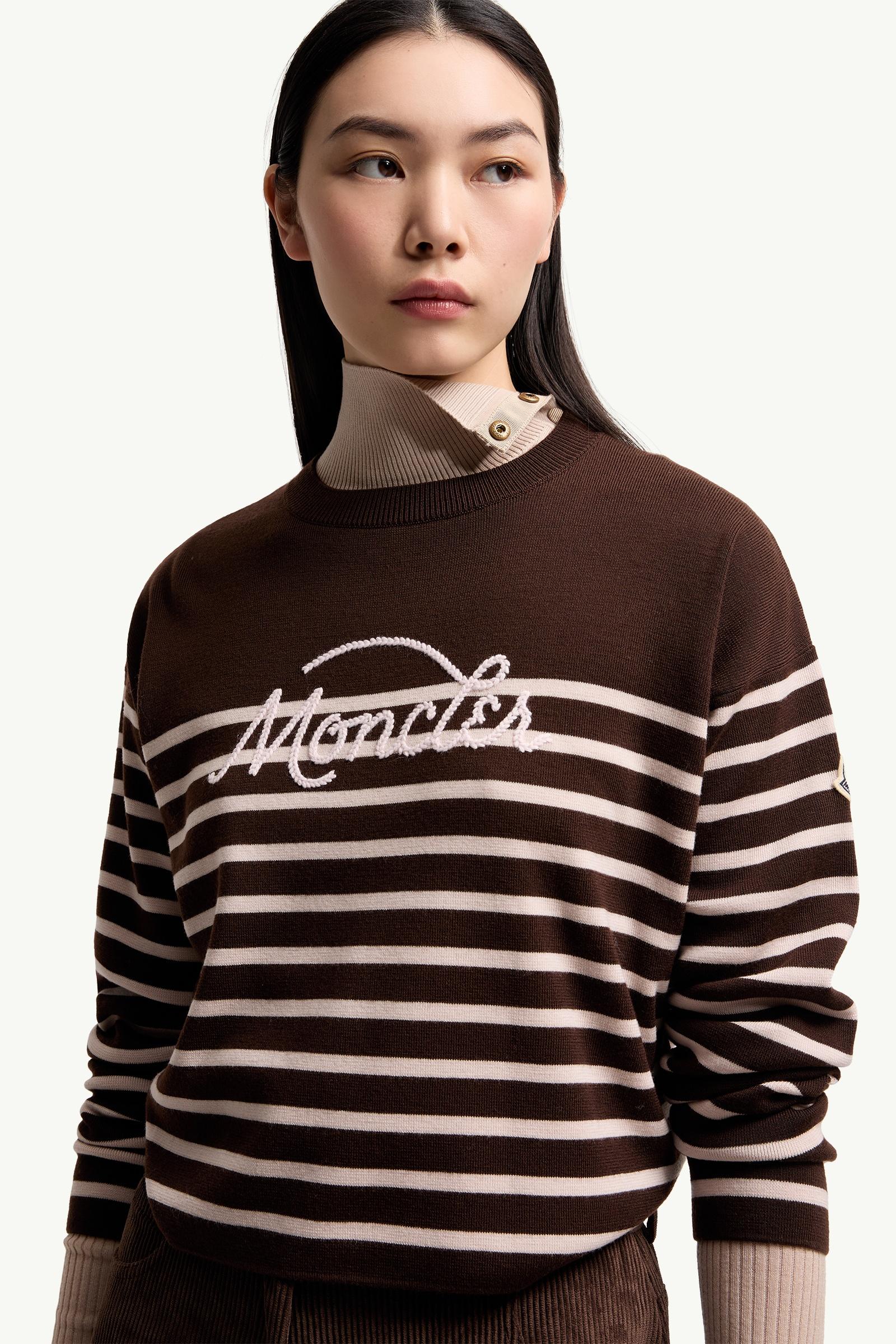 Moncler Striped Wool Sweater Brown Brown
