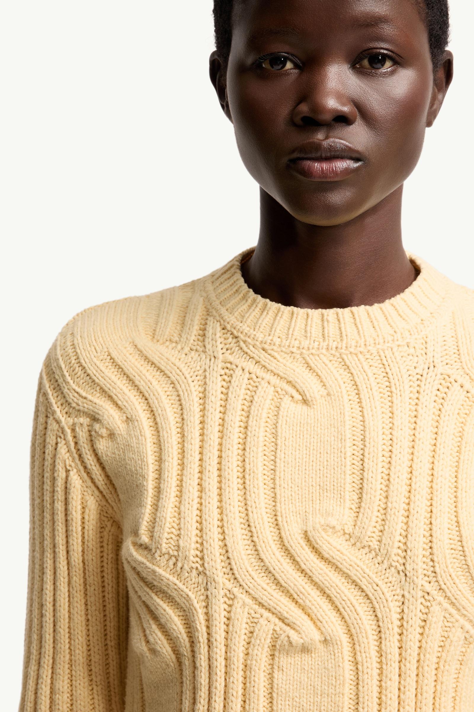 Moncler Chain Knit Cotton Blend Sweater Ochre Yellow Ochre Yellow