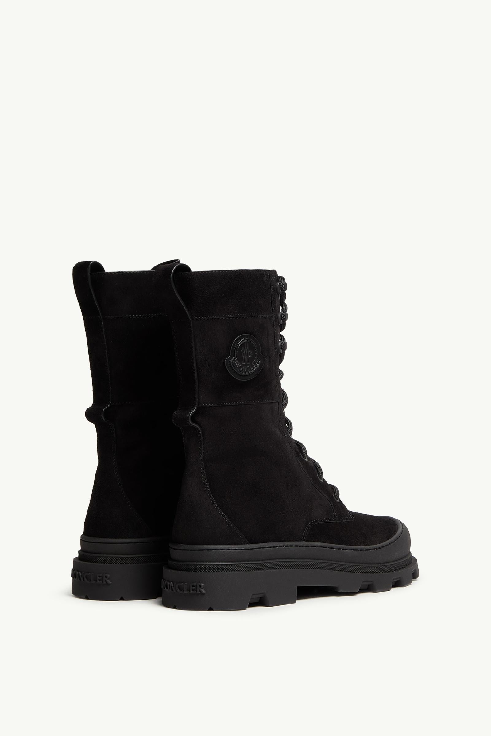 Moncler Vera High Suede Lace-Up Boots Black