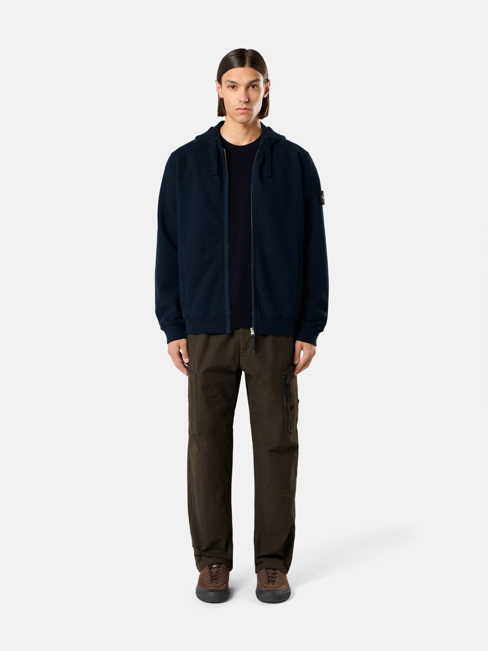 Stone Island Regular-Fit Zip-Up Hooded Sweatshirt with Ribbed Inserts 6100067