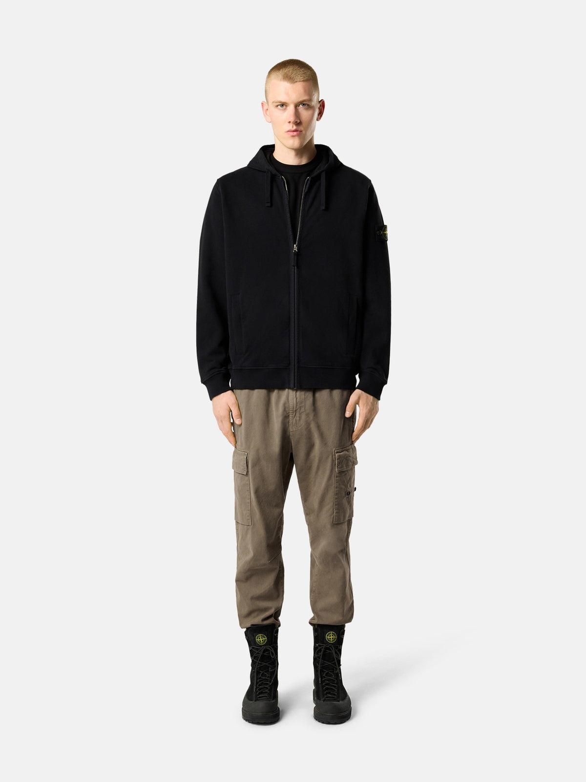 Stone Island Regular-Fit Zip-Up Hooded Sweatshirt with Ribbed Inserts 6100067