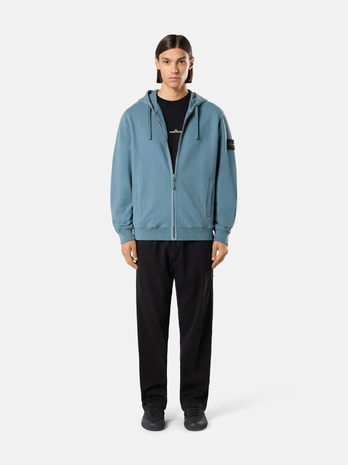 Stone Island Regular-Fit Zip-Up Hooded Sweatshirt with Ribbed Inserts 6100067