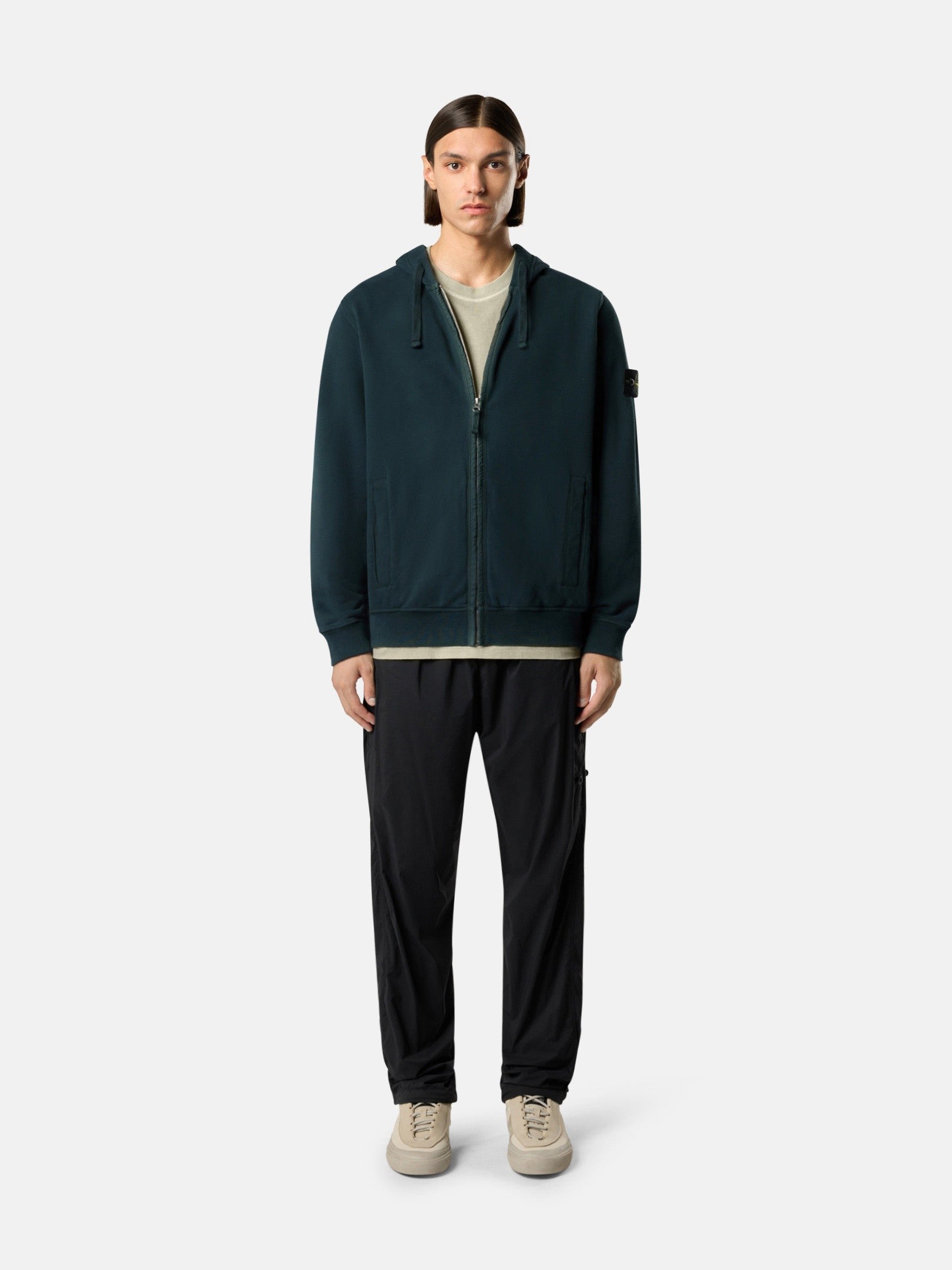 Stone Island Regular-Fit Zip-Up Hooded Sweatshirt with Ribbed Inserts 6100067