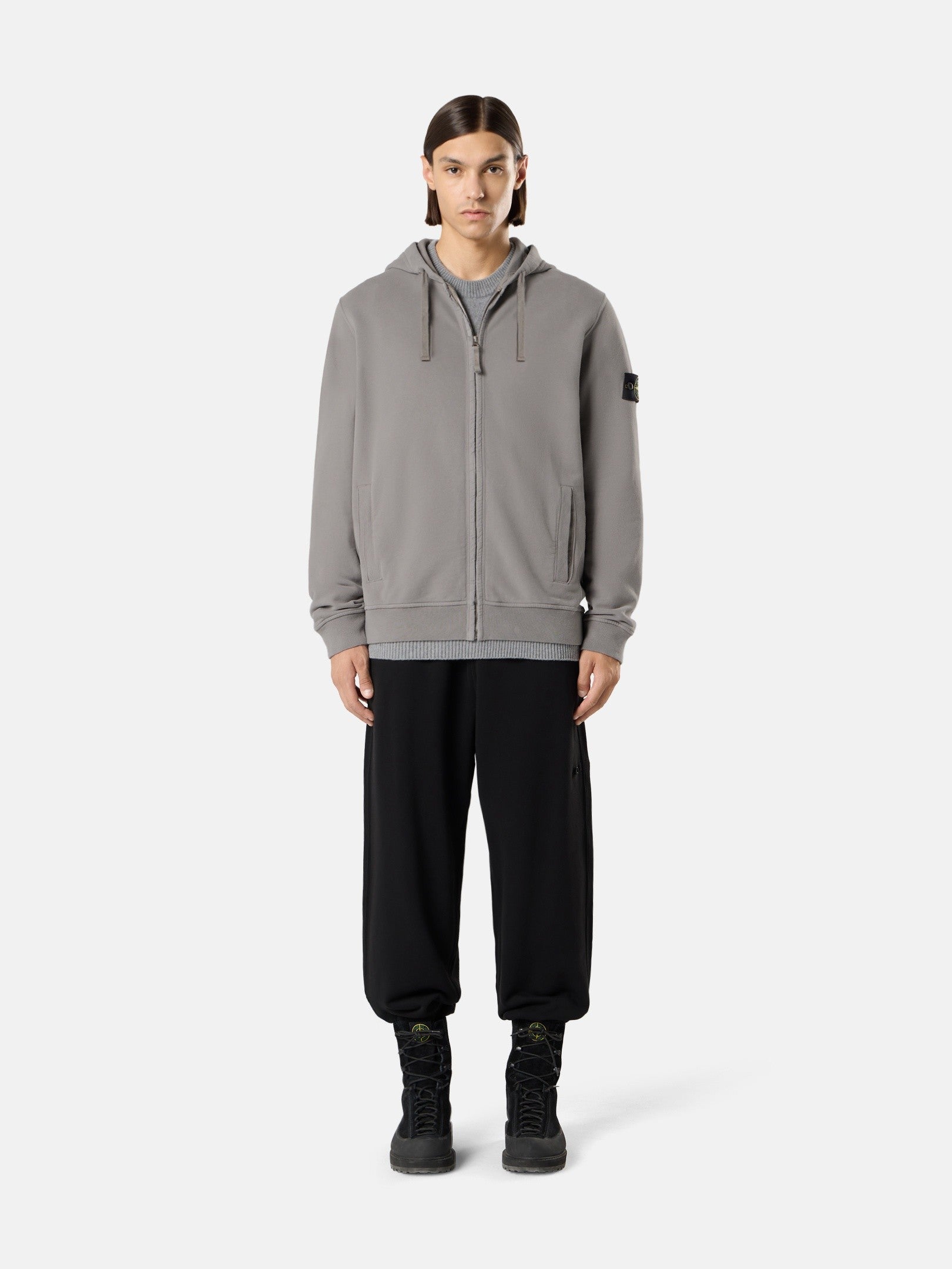 Stone Island Regular-Fit Zip-Up Hooded Sweatshirt with Ribbed Inserts 6100067