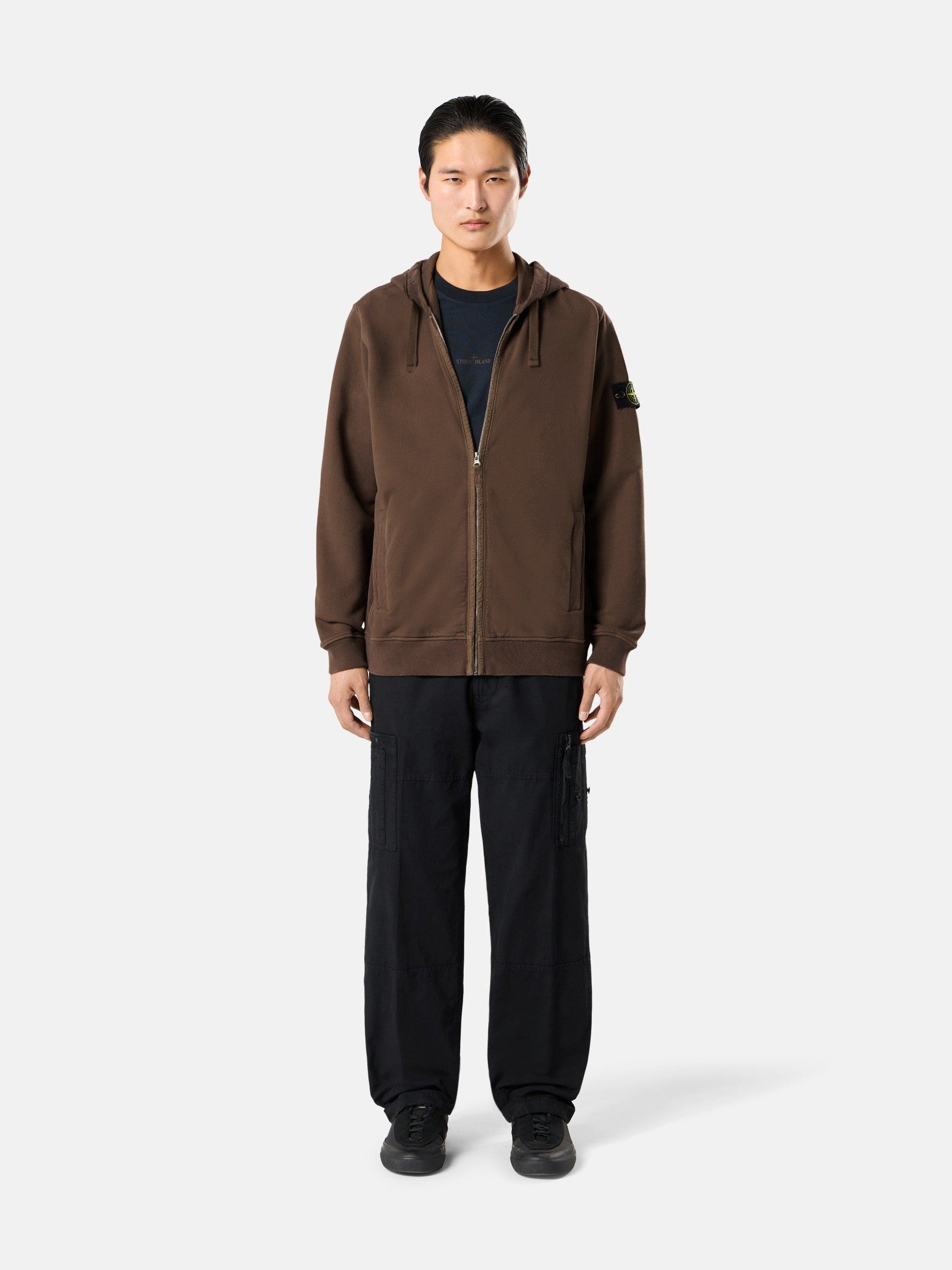 Stone Island Regular-Fit Zip-Up Hooded Sweatshirt with Ribbed Inserts 6100067