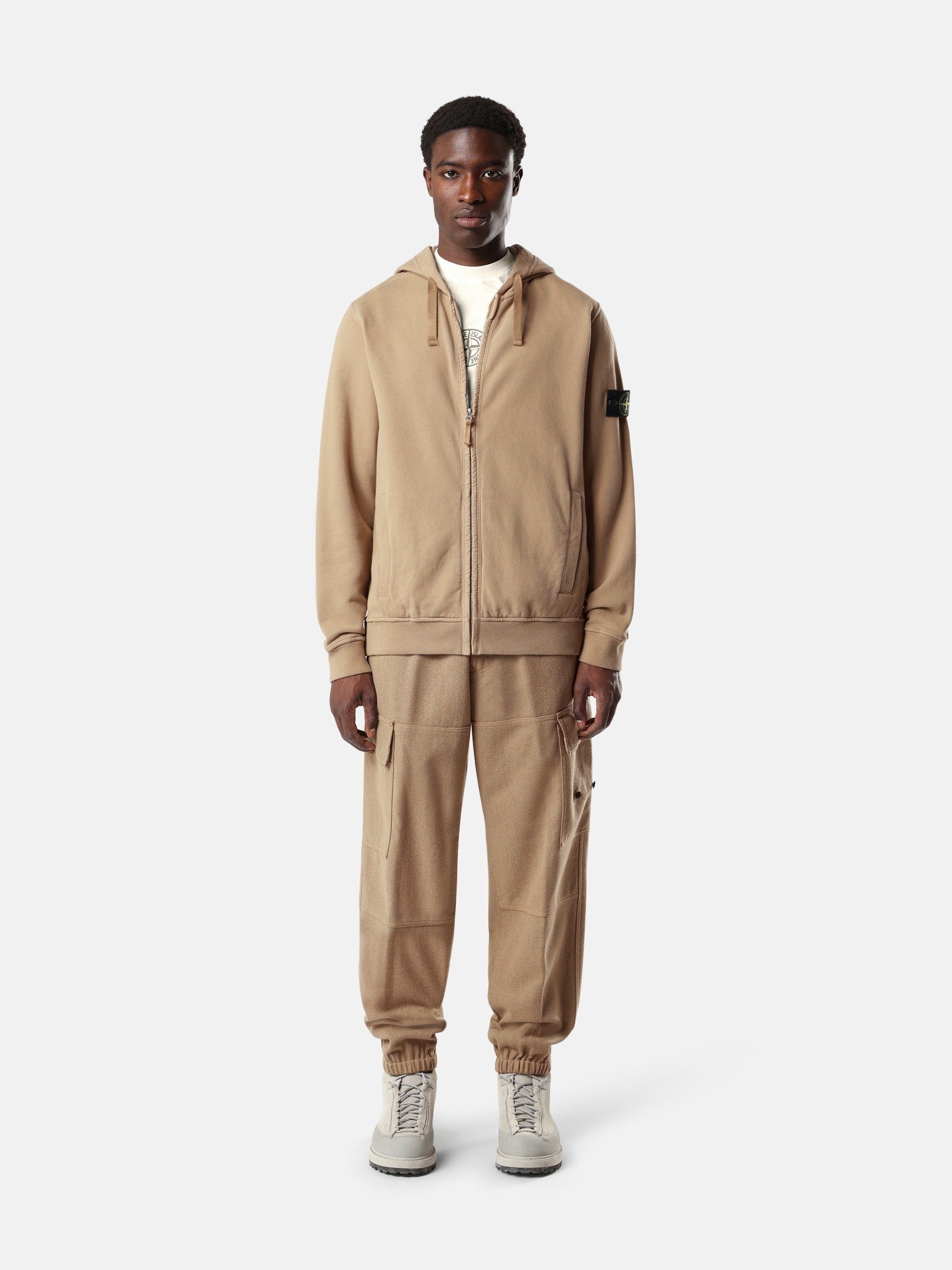 Stone Island Regular-Fit Zip-Up Hooded Sweatshirt with Ribbed Inserts 6100067
