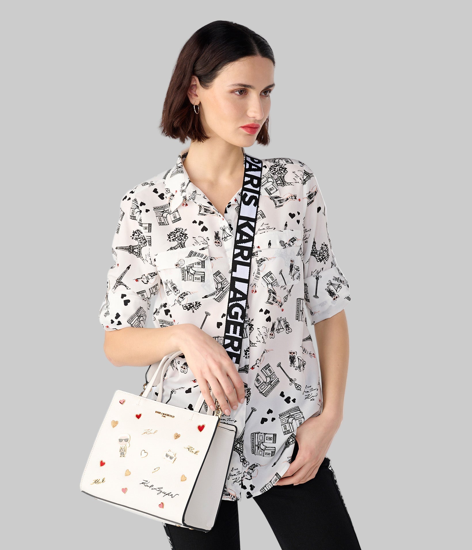 KarlLagerfeld Maybelle duo top handle satchel multi/white