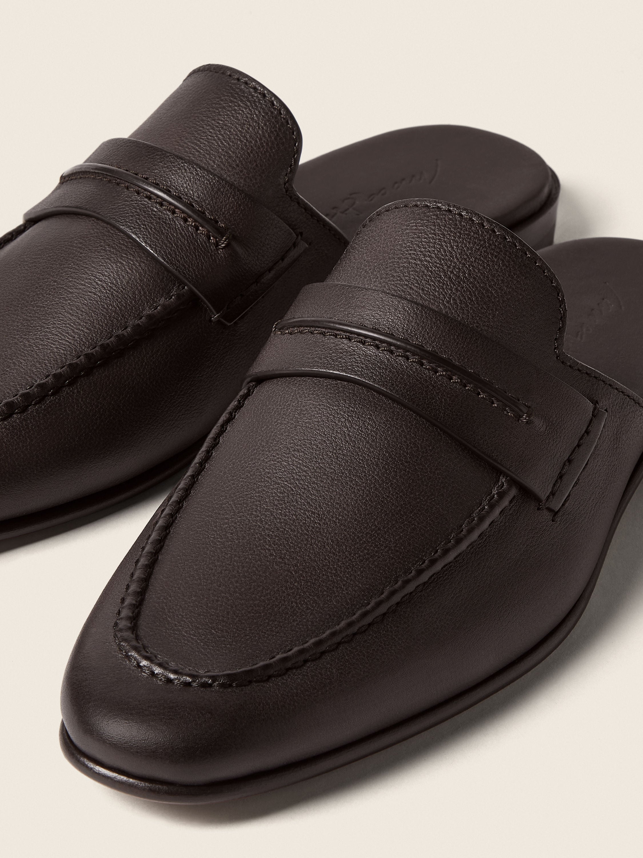Zegna Dark Brown Natural Grain Leather Mocassin Sabbia Loafer Mule