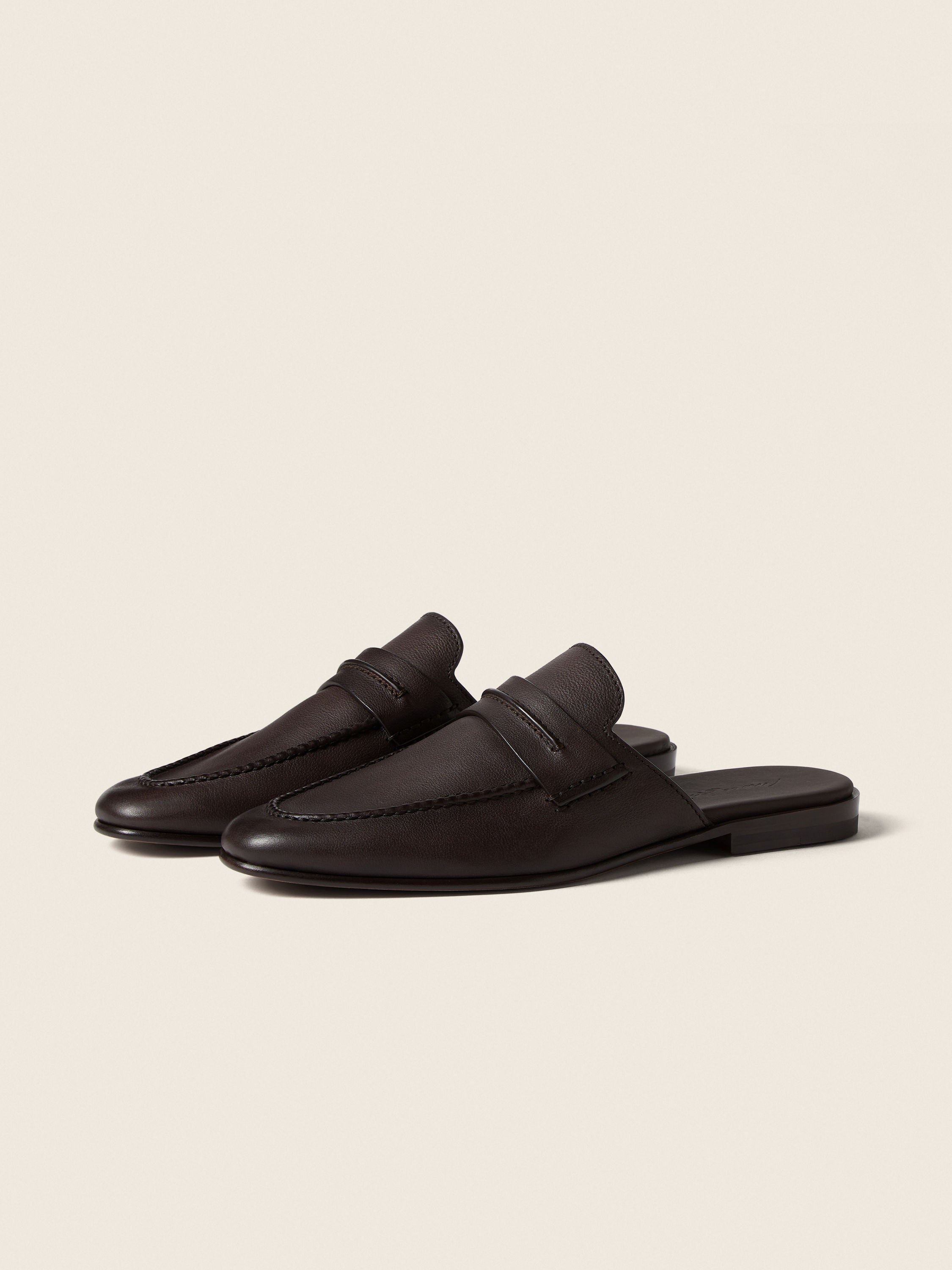 Zegna Dark Brown Natural Grain Leather Mocassin Sabbia Loafer Mule