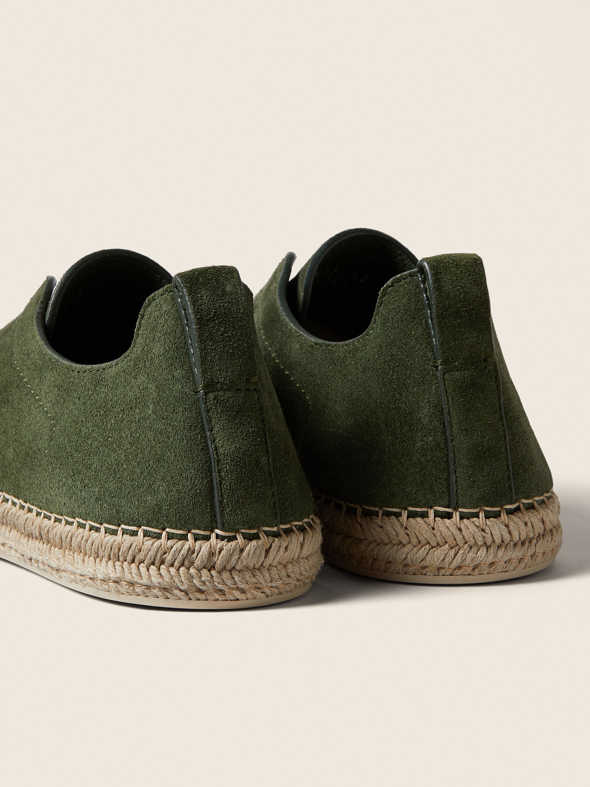 Zegna Pine Green Suede Triple Stitch Espadrilles