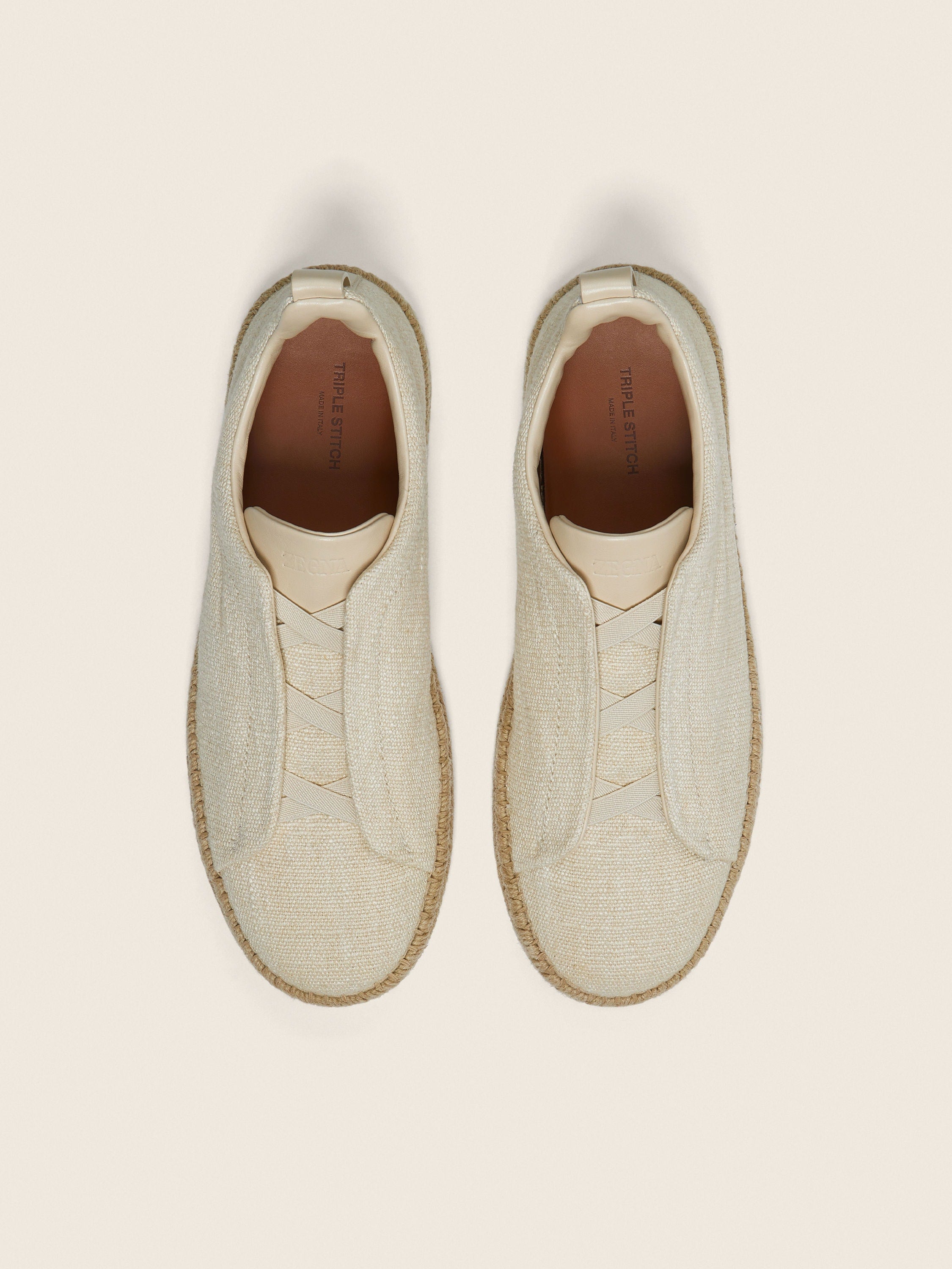 Zegna Off White Linen And Leather Triple Stitch Espadrilles