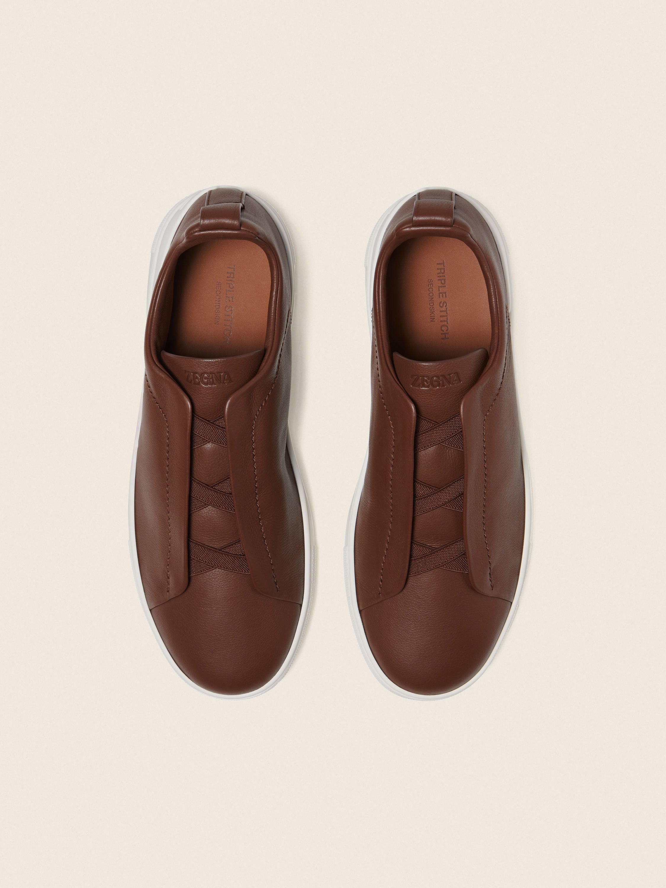 Zegna Almond Brown Triple Stitch Secondskin Sneakers