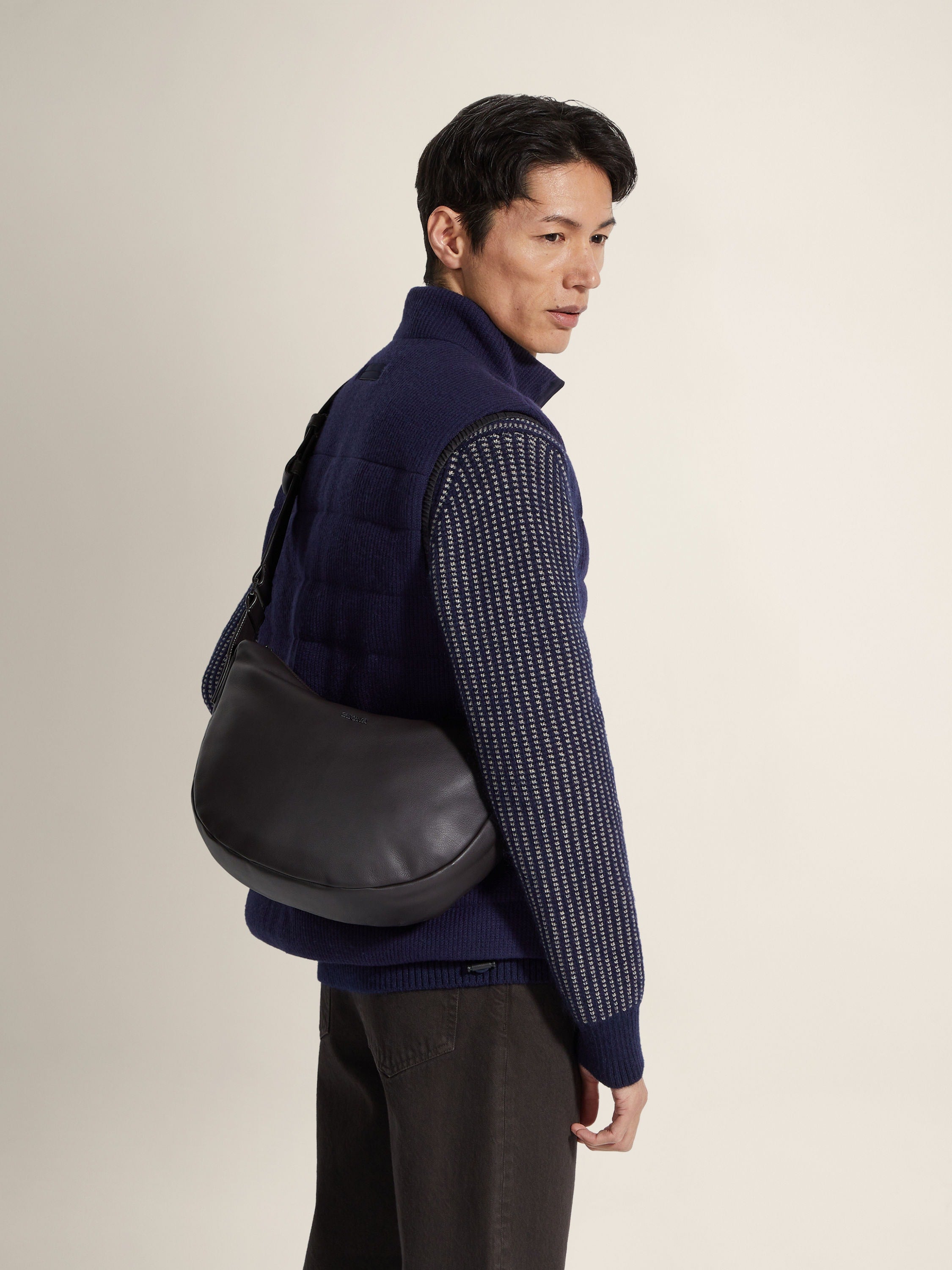 Zegna Dark Brown Secondskin Hobo Panorama Micro Bag