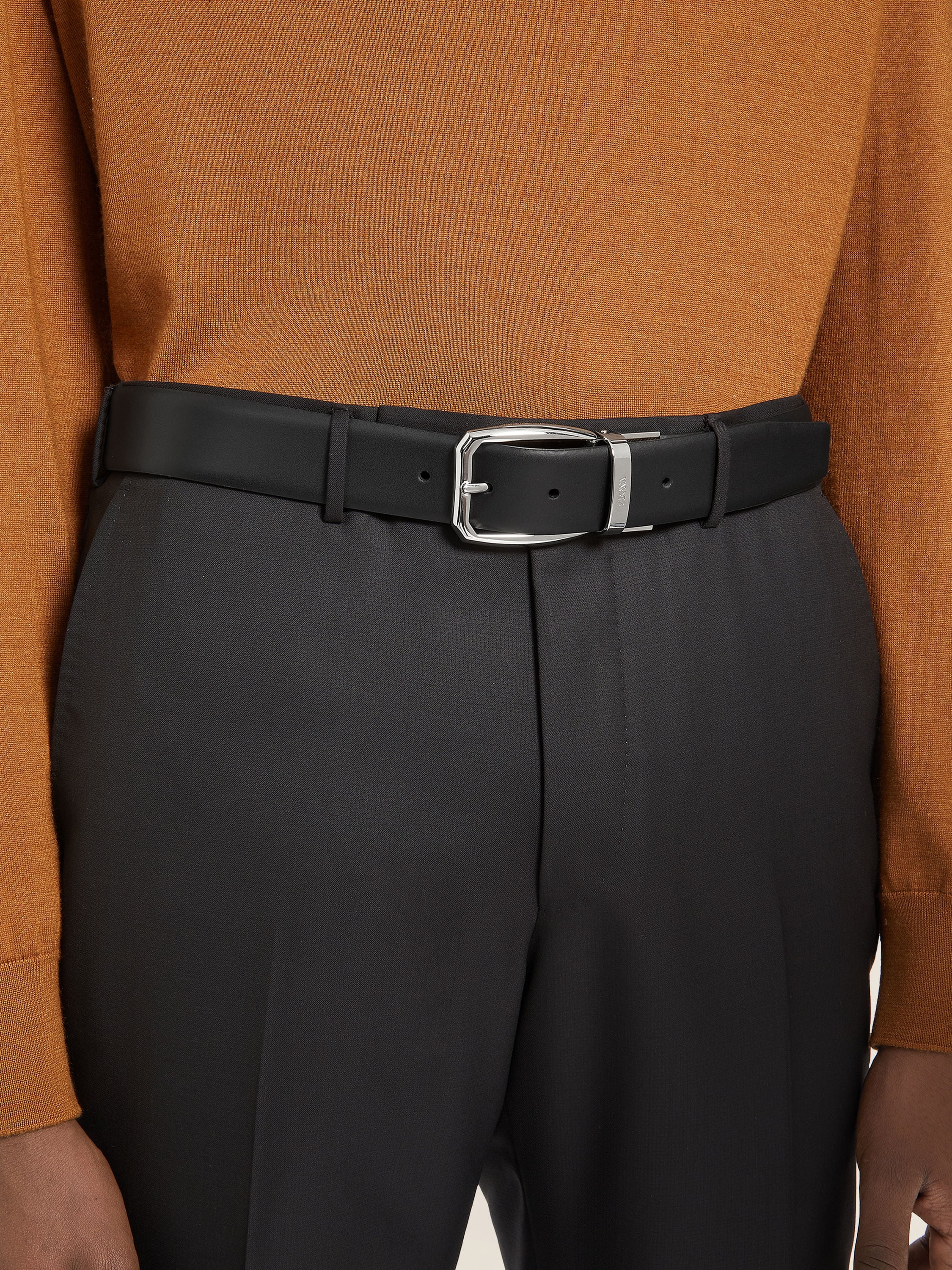 Zegna Black Reversible Leather Belt