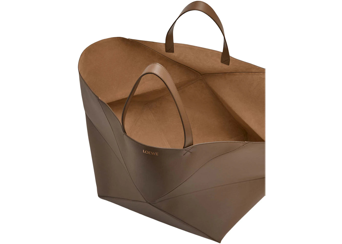 Loewe Xxl Puzzle Fold Tote In Shiny Calfskin Umber