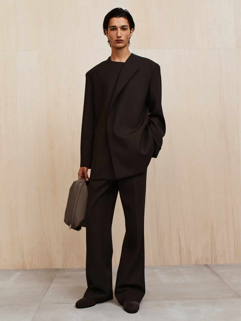 Essentials Double Weave Wool Tailored Flared Pants Brown