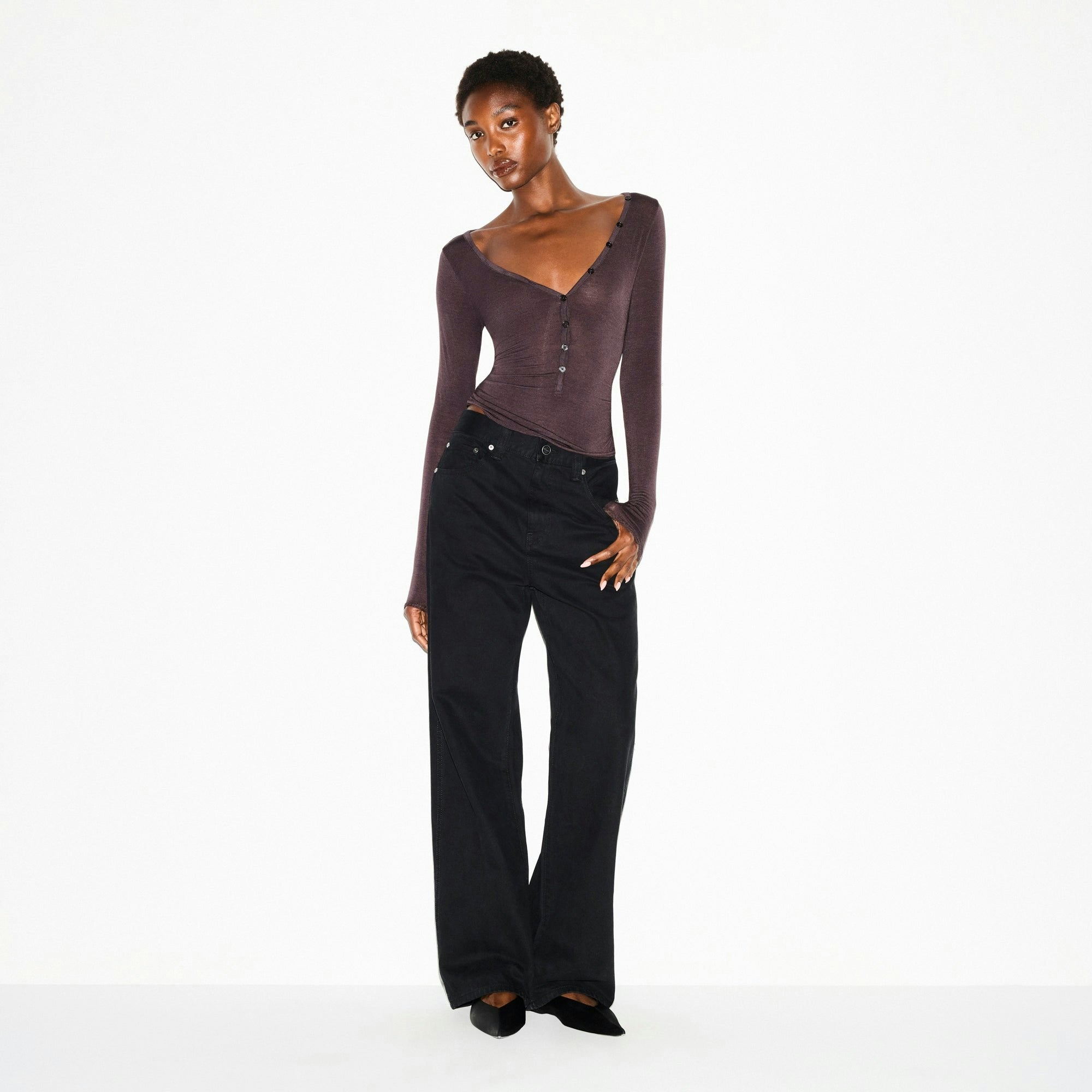 Skims Sheer Modal Long Sleeve Henley Phoenix