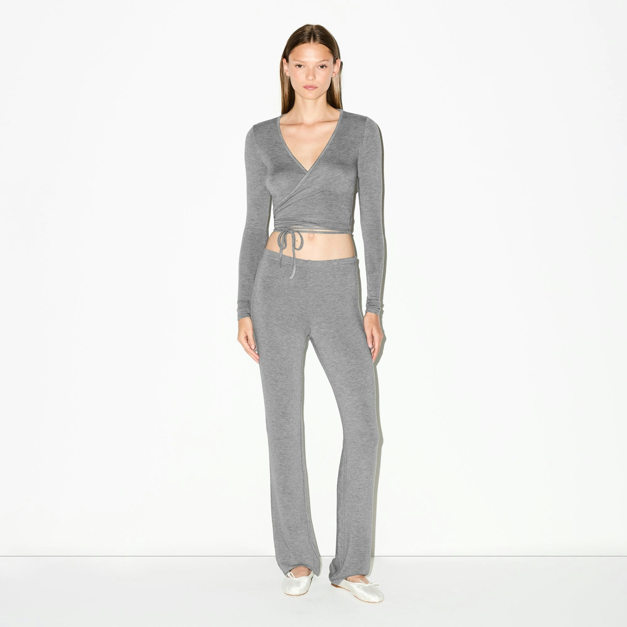 LIGHTWEIGHT MODAL LONG SLEEVE WRAP TOP