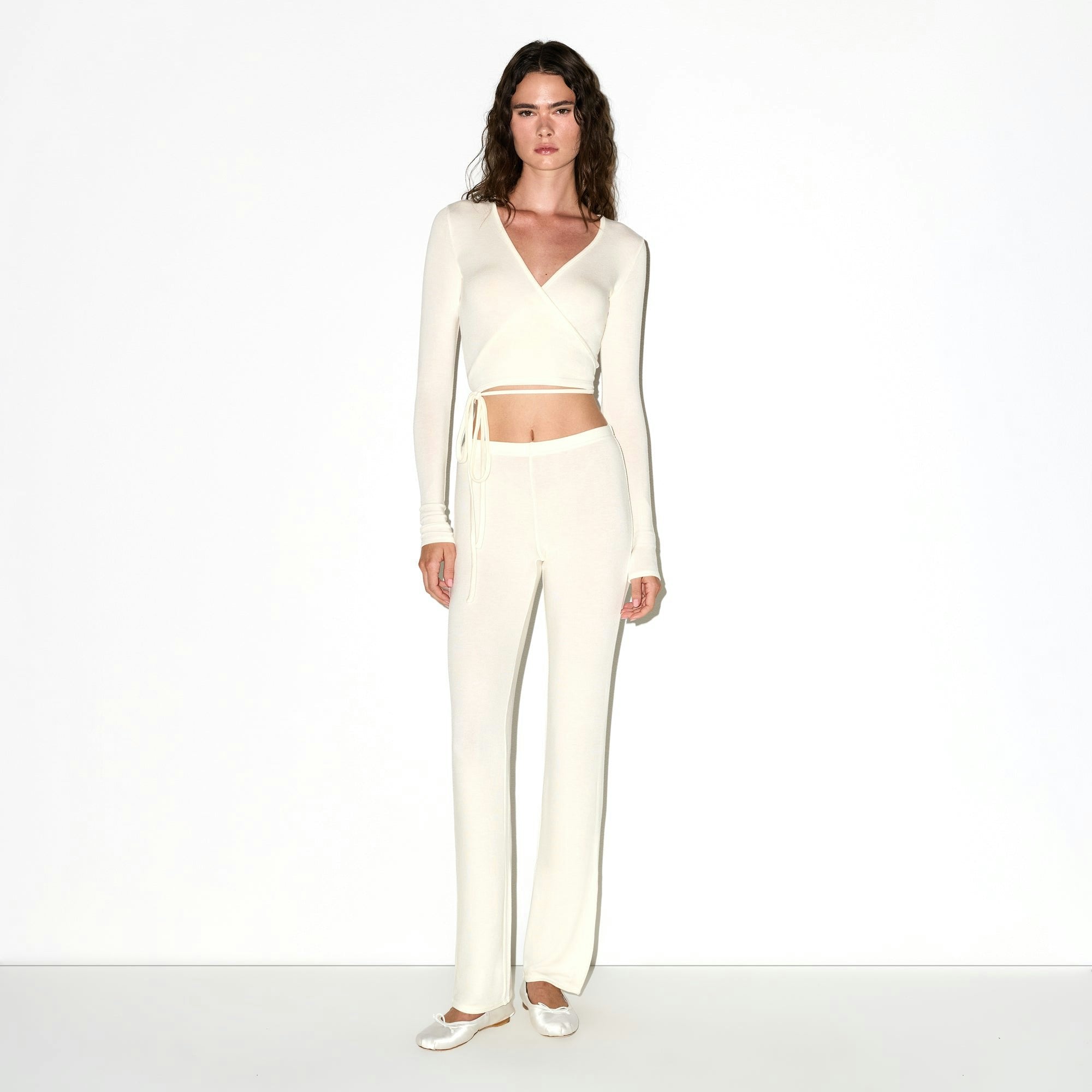 LIGHTWEIGHT MODAL LONG SLEEVE WRAP TOP