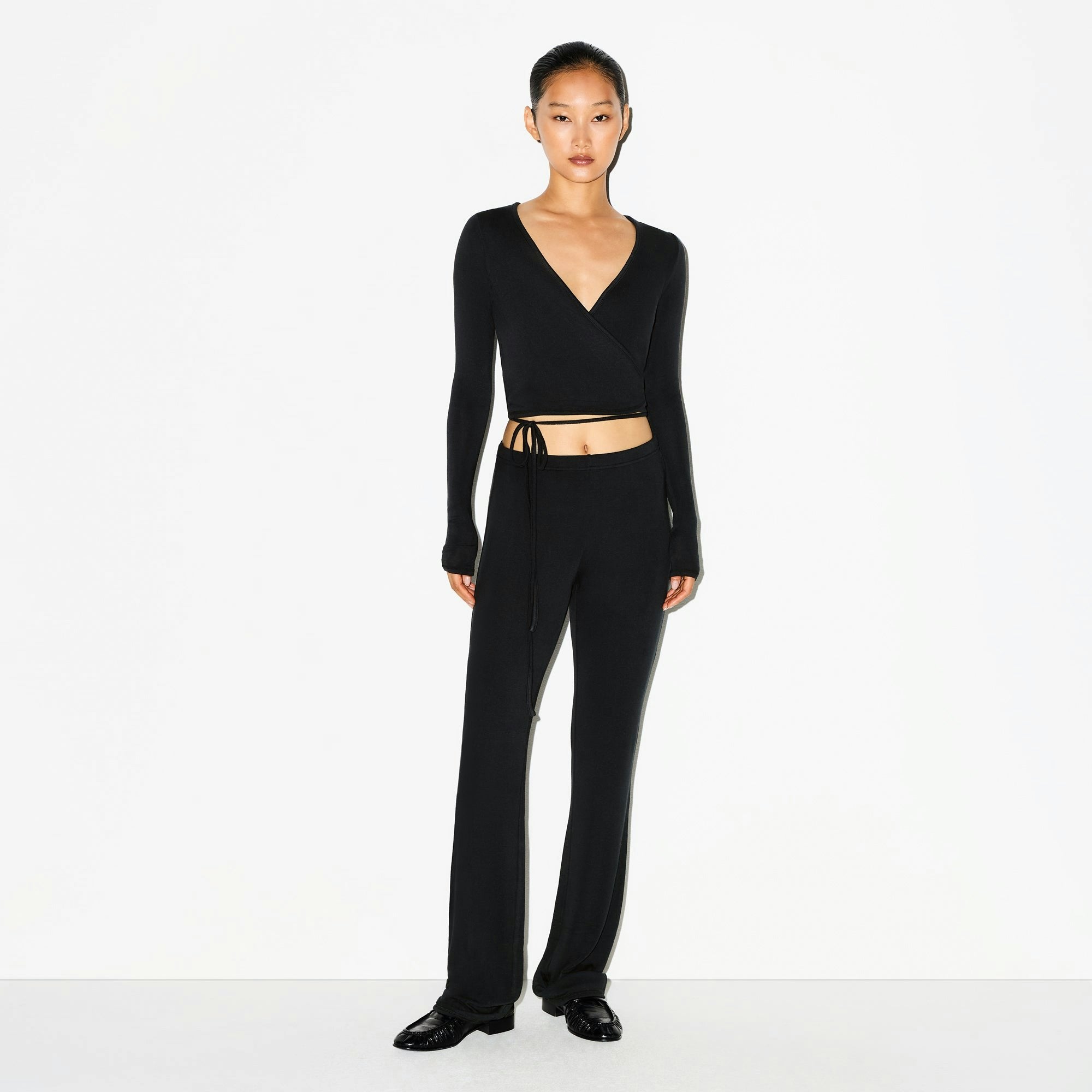 LIGHTWEIGHT MODAL LONG SLEEVE WRAP TOP