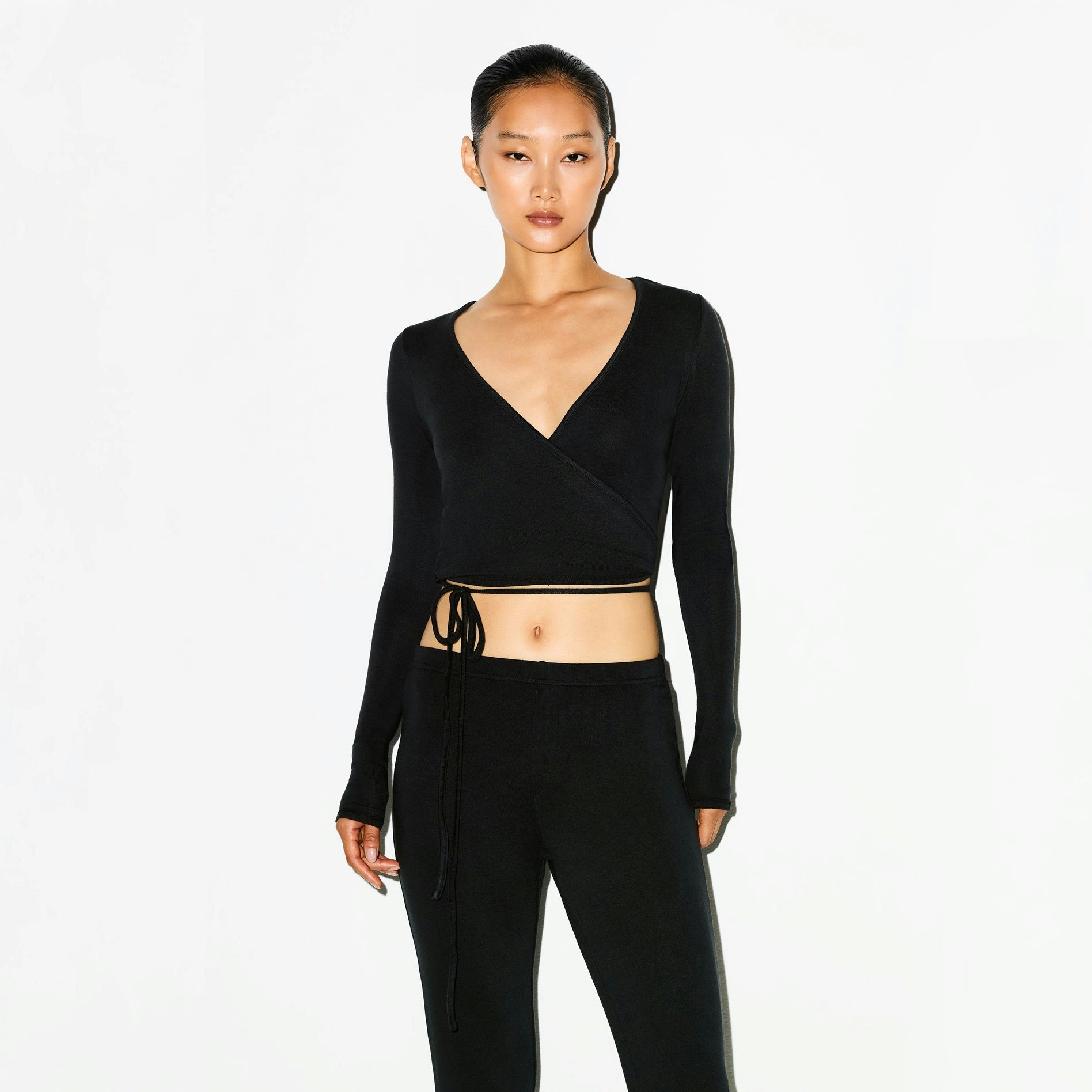 LIGHTWEIGHT MODAL LONG SLEEVE WRAP TOP