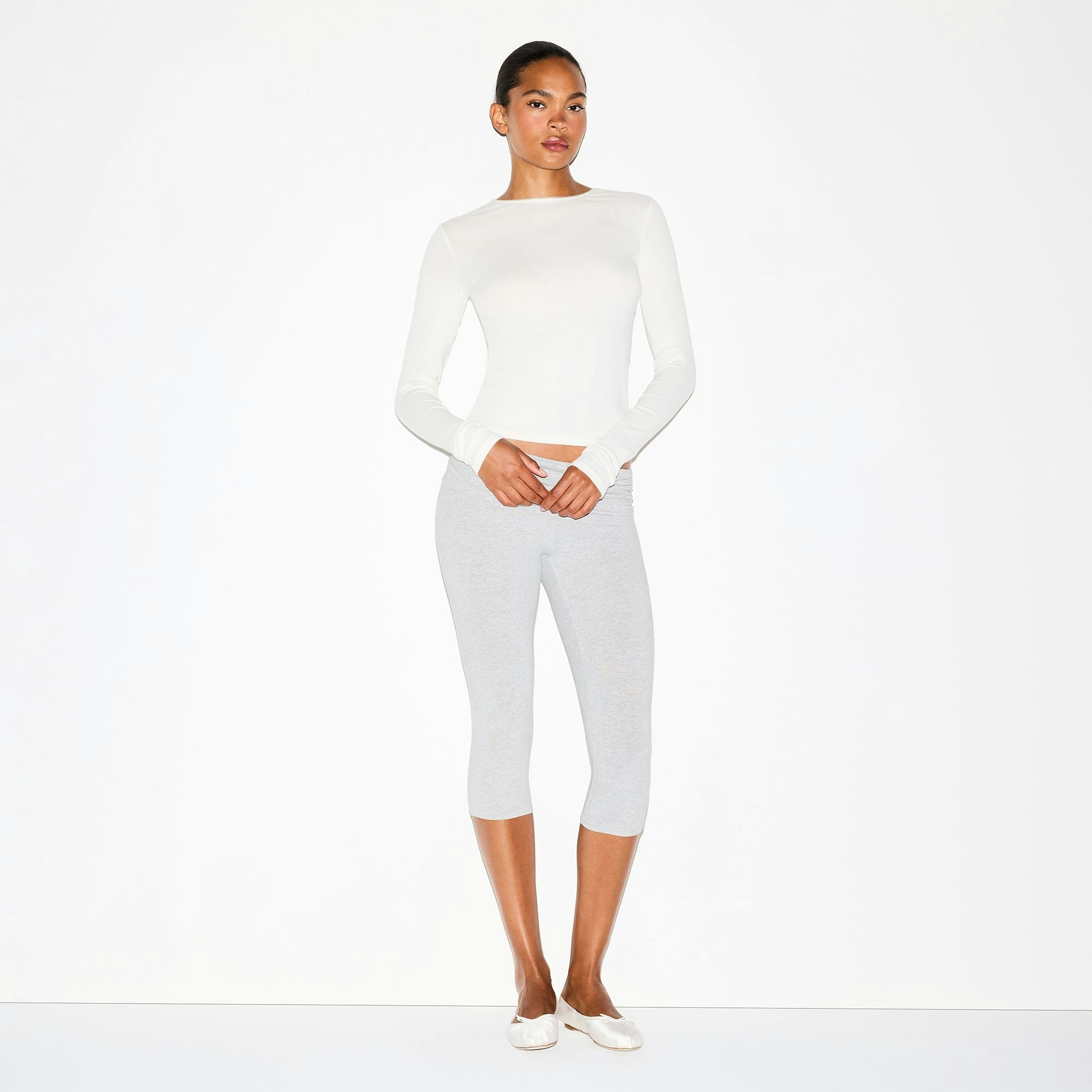 Skims Drop Needle Pointelle Long Sleeve Top Marble