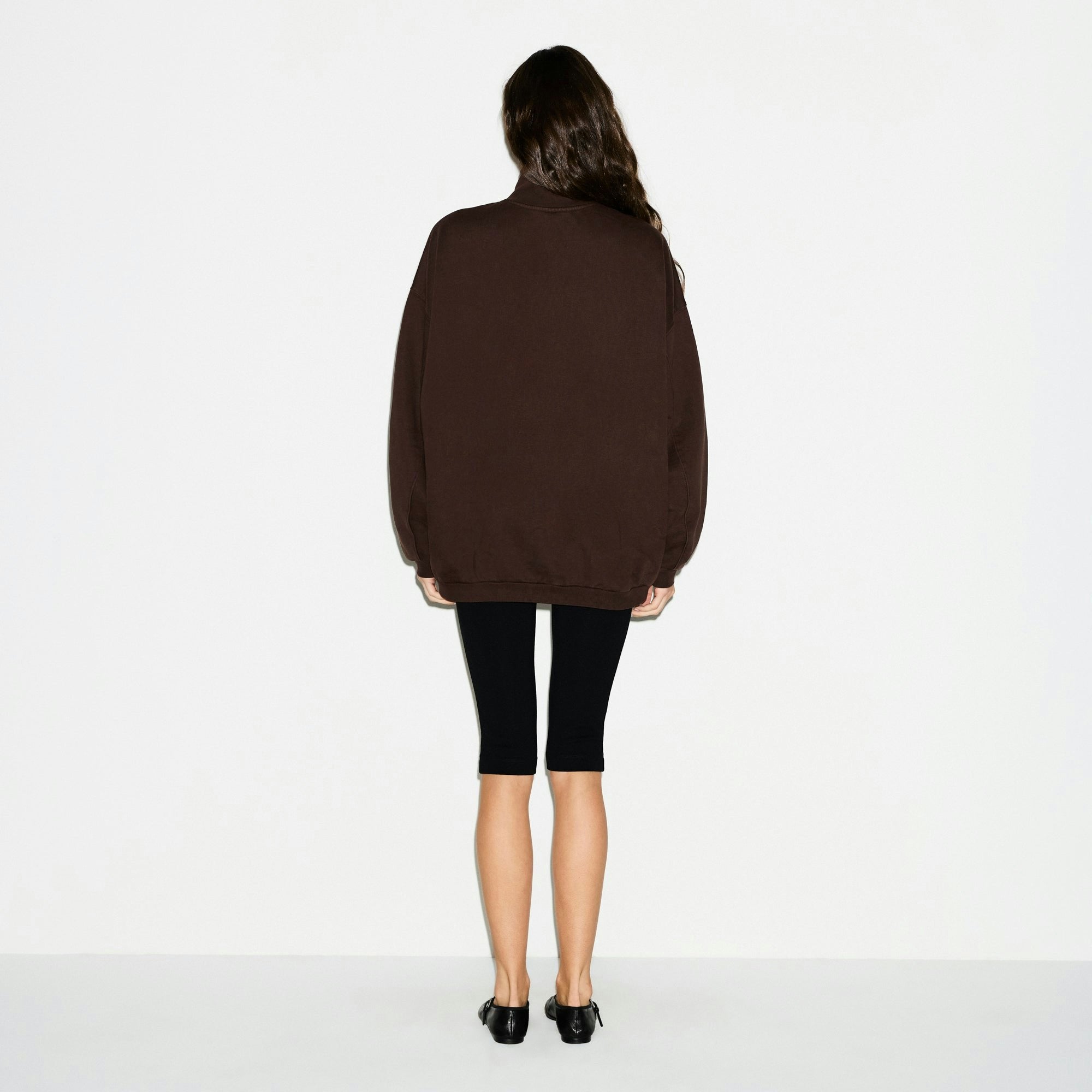 Skims Boyfriend Fleece Oversized Half Zip Espresso