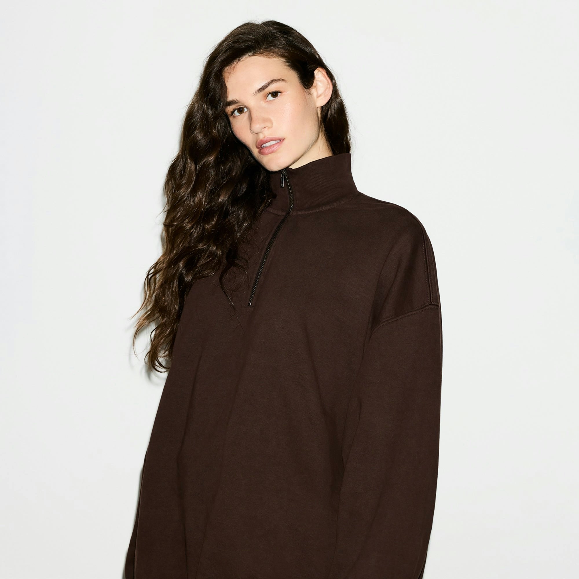 Skims Boyfriend Fleece Oversized Half Zip Espresso