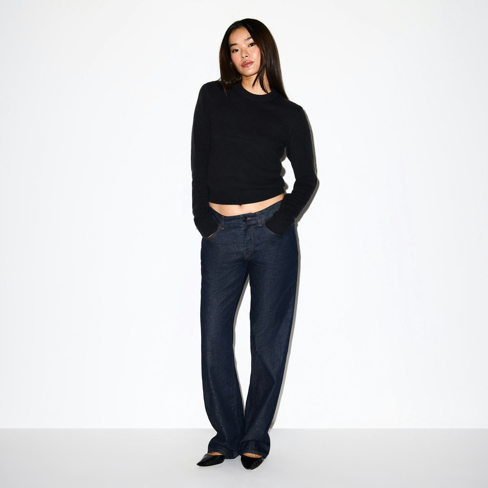 Skims Wool Cashmere Crewneck Sweater Onyx