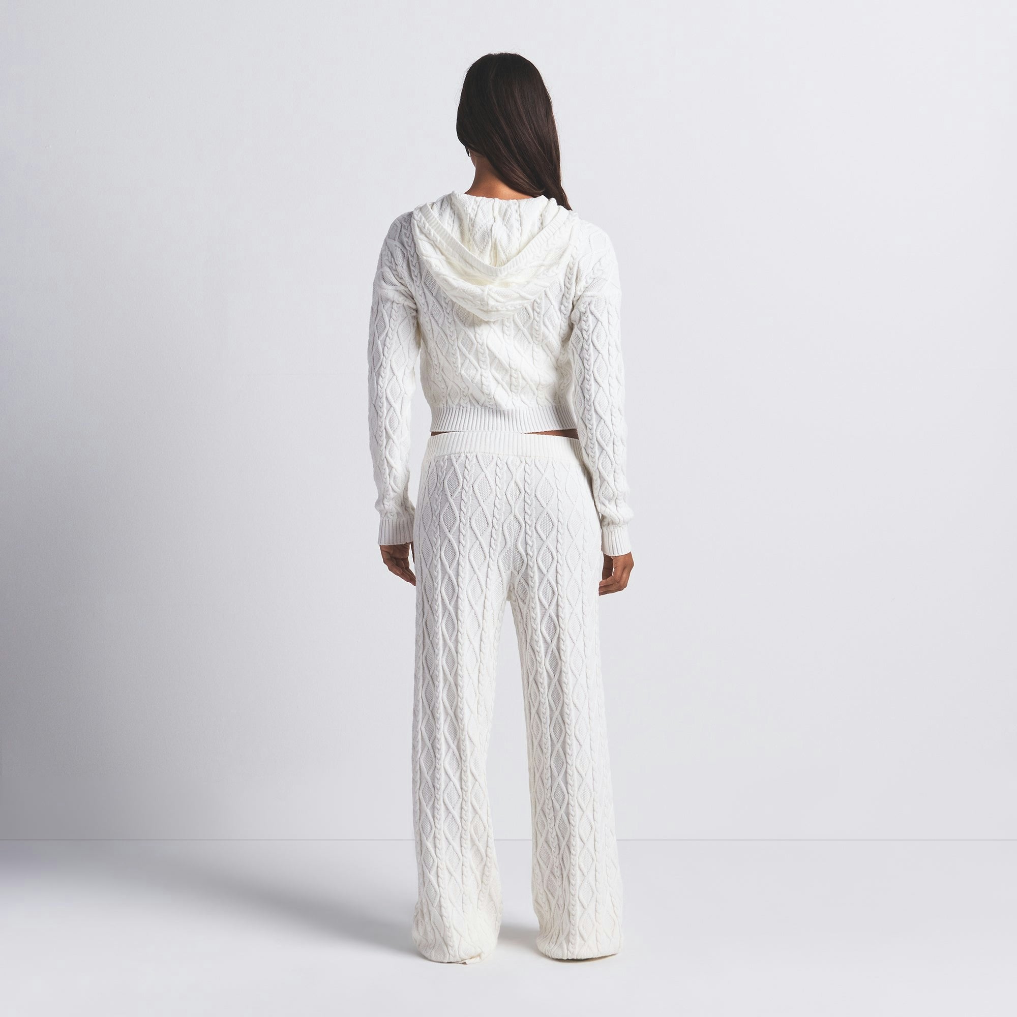 Skims Sweater Knits Cable Knit Shrunken Zip Up Hoodie Ivory