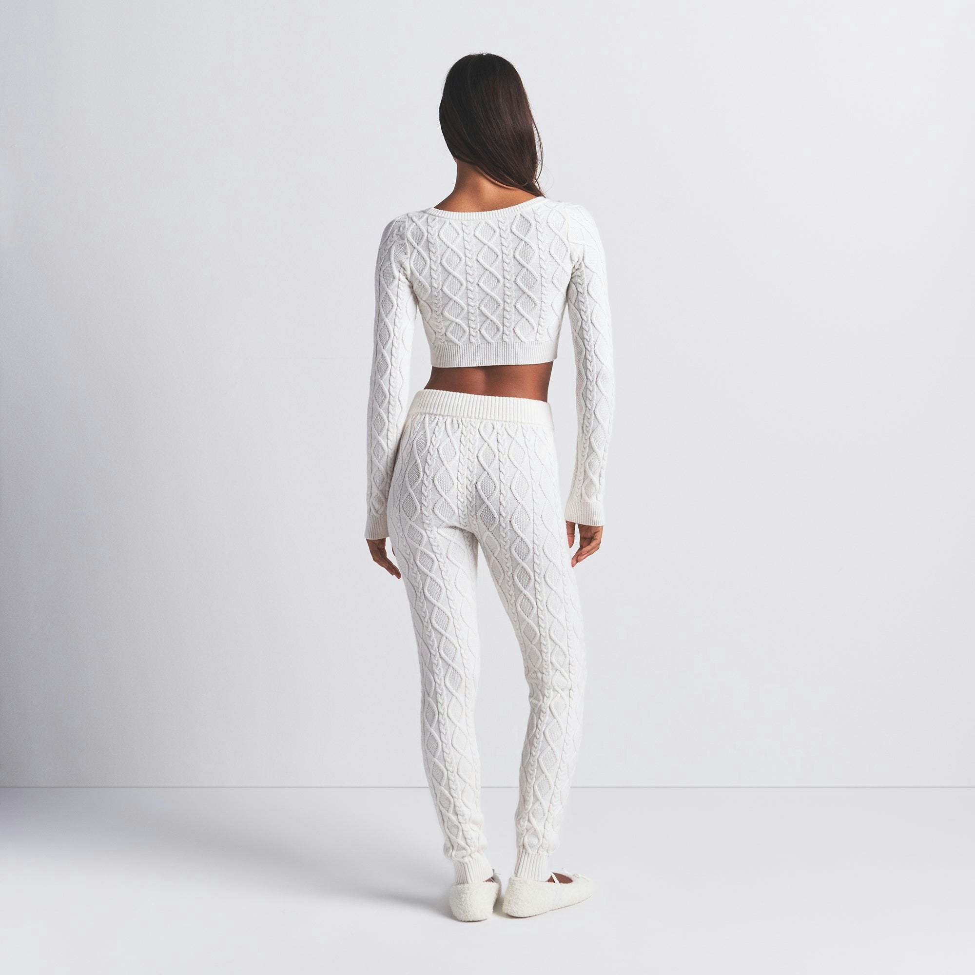 Skims Sweater Knits Cable Knit Cropped Cardigan Ivory