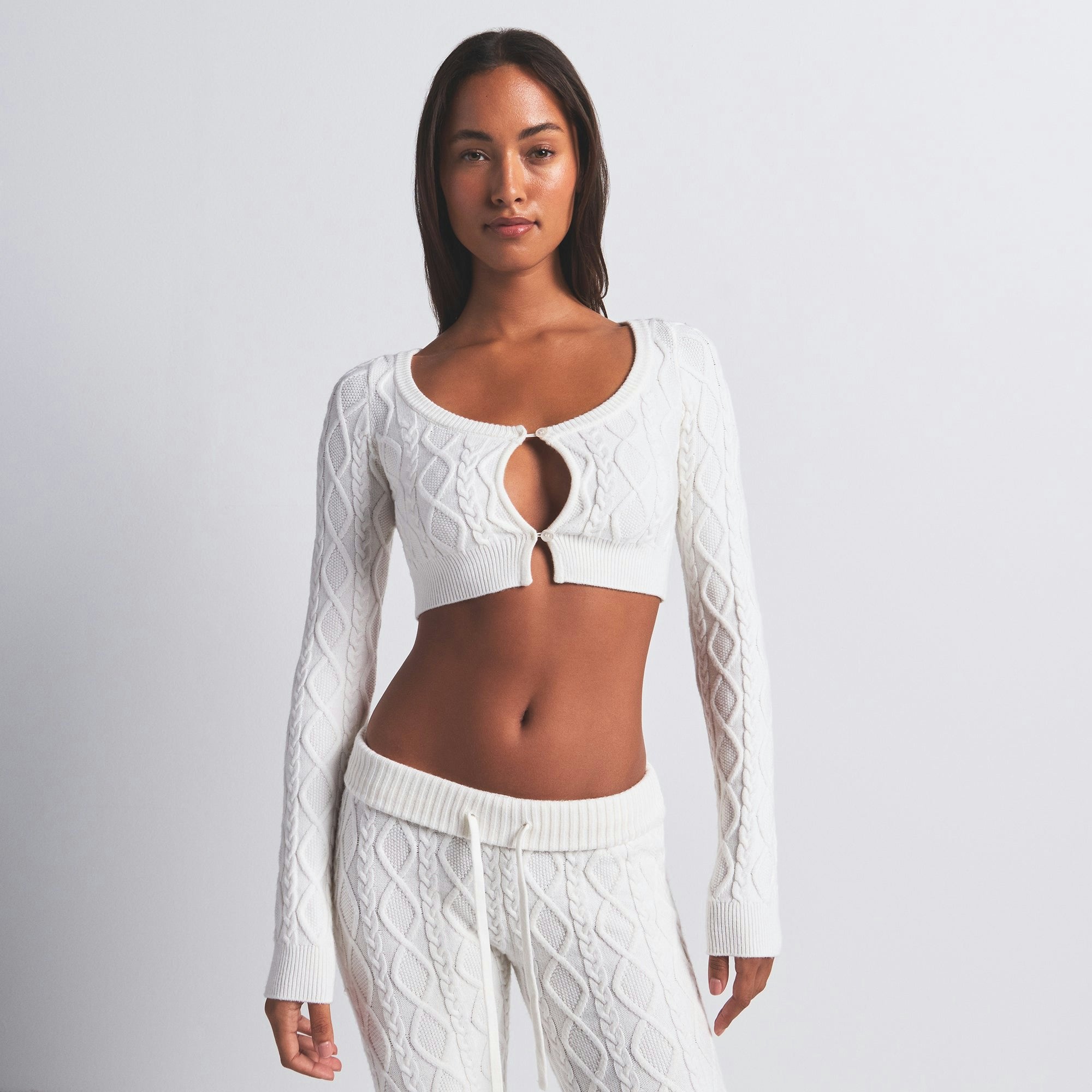 Skims Sweater Knits Cable Knit Cropped Cardigan Ivory