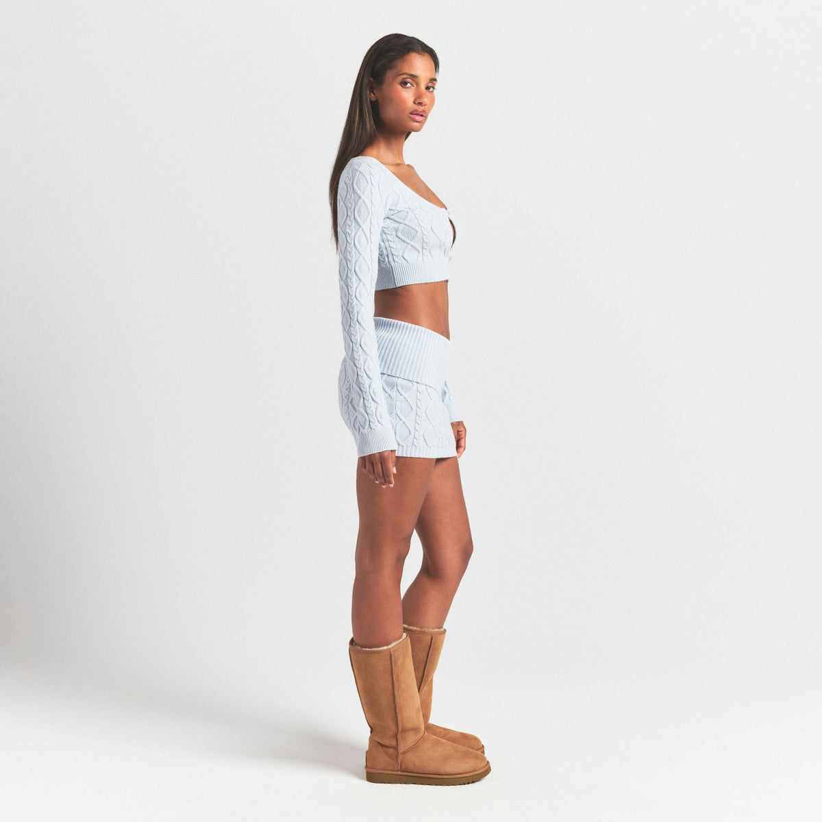 Skims Sweater Knits Cable Knit Cropped Cardigan Zen Blue