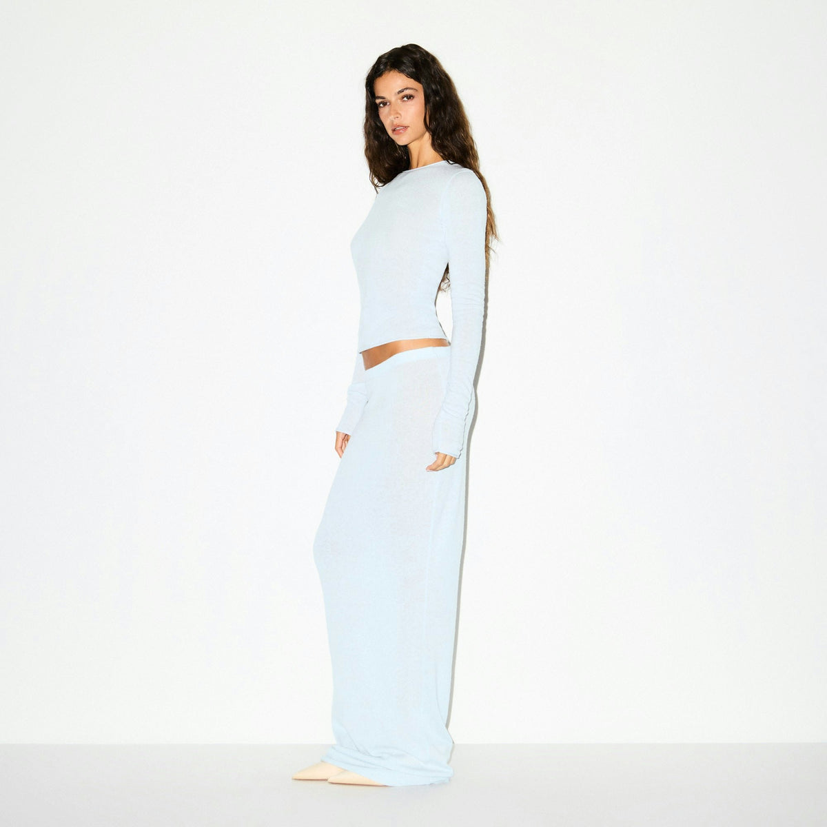 Skims Featherweight Cashmere Long Sleeve Top Pearl