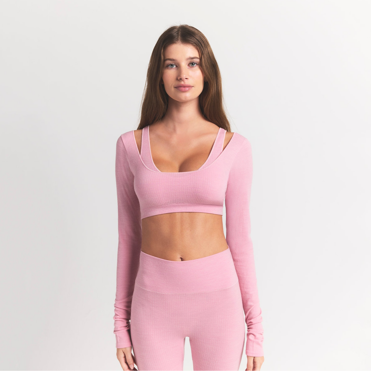 Skims Wool Rib Long Sleeve Super Cropped Top Halite