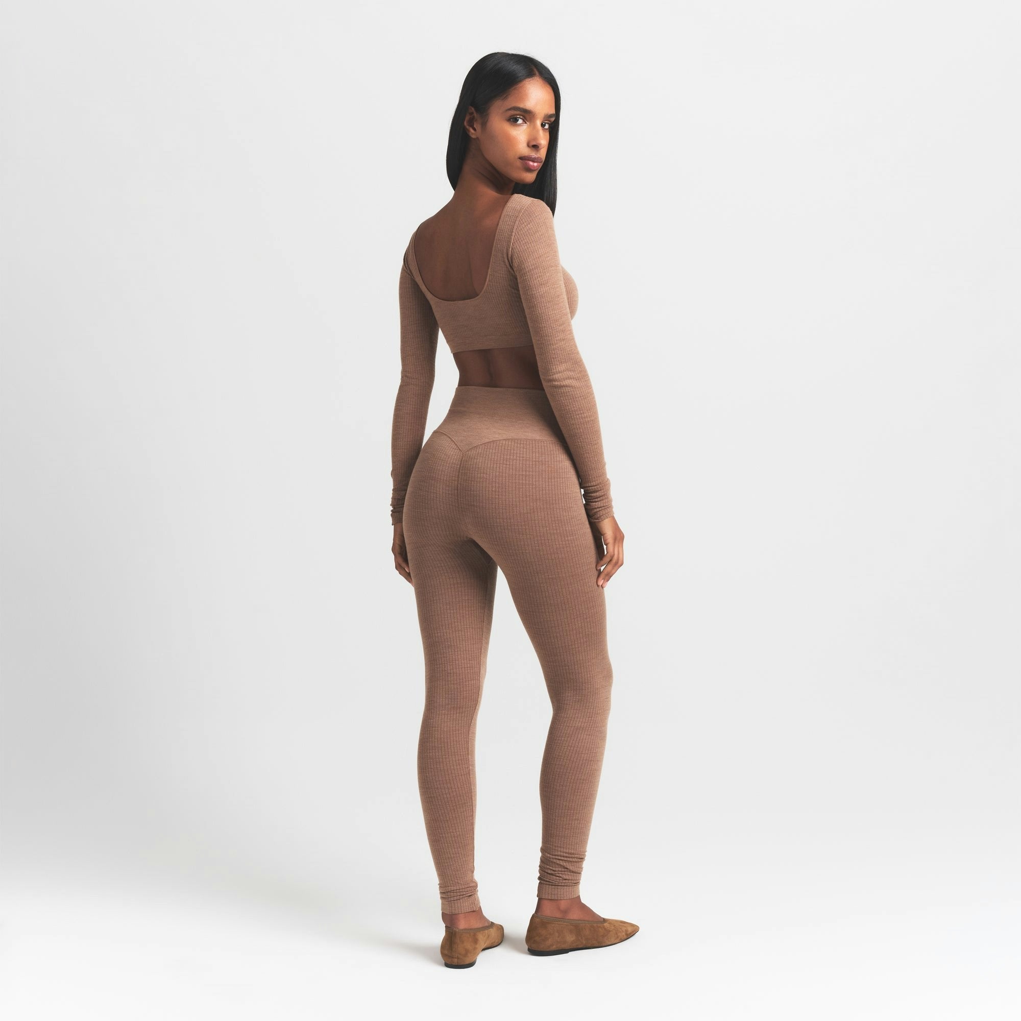 Skims Wool Rib Long Sleeve Super Cropped Top Sienna