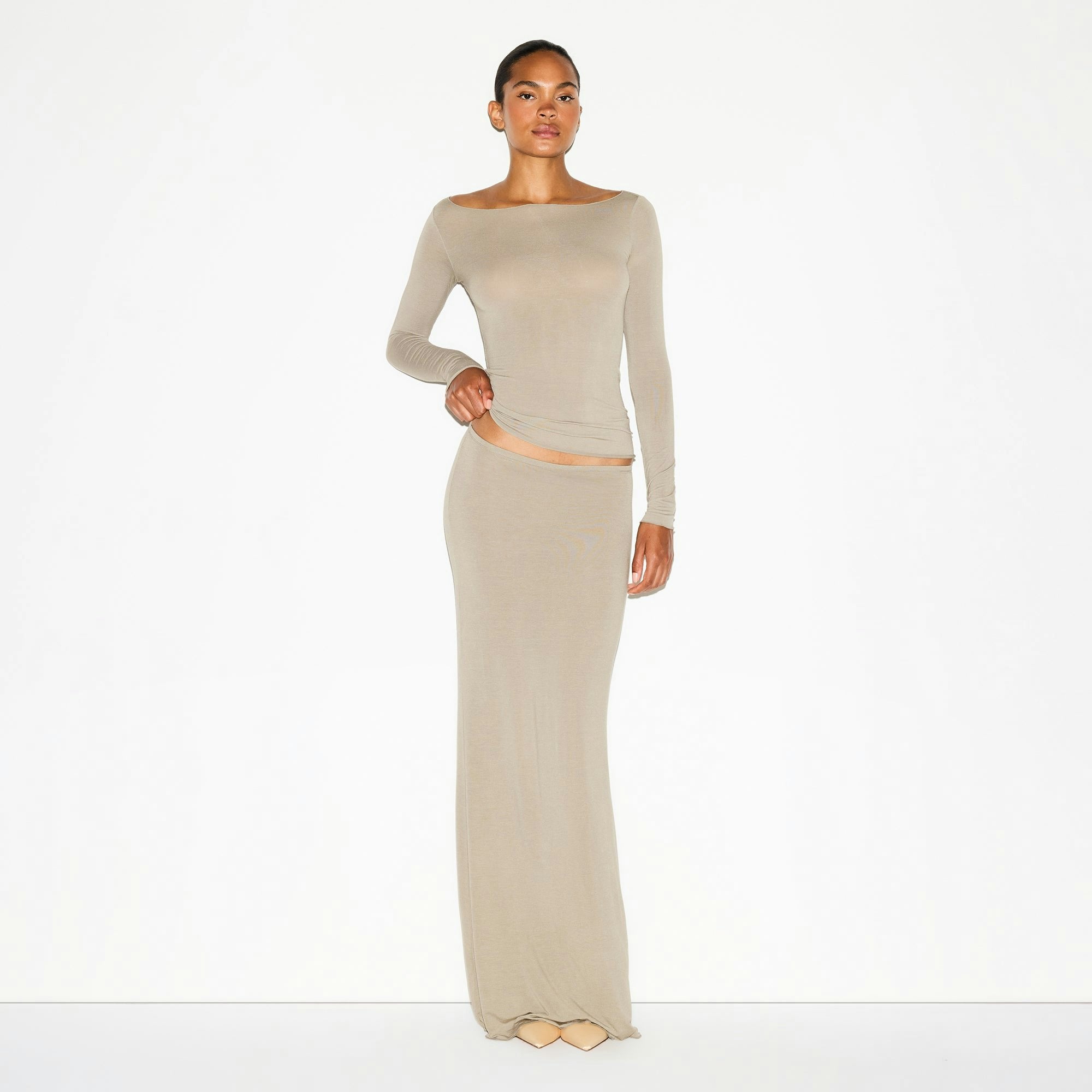 SHEER MODAL LONG SLEEVE BOATNECK TOP