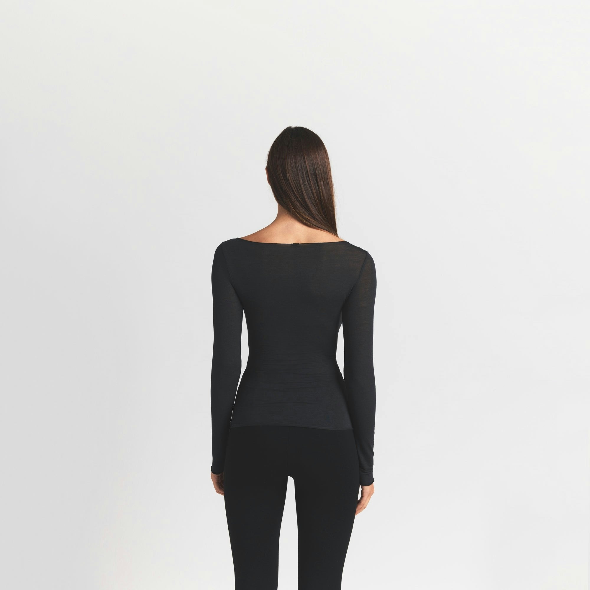 Skims Sheer Modal Long Sleeve Boatneck Top Onyx