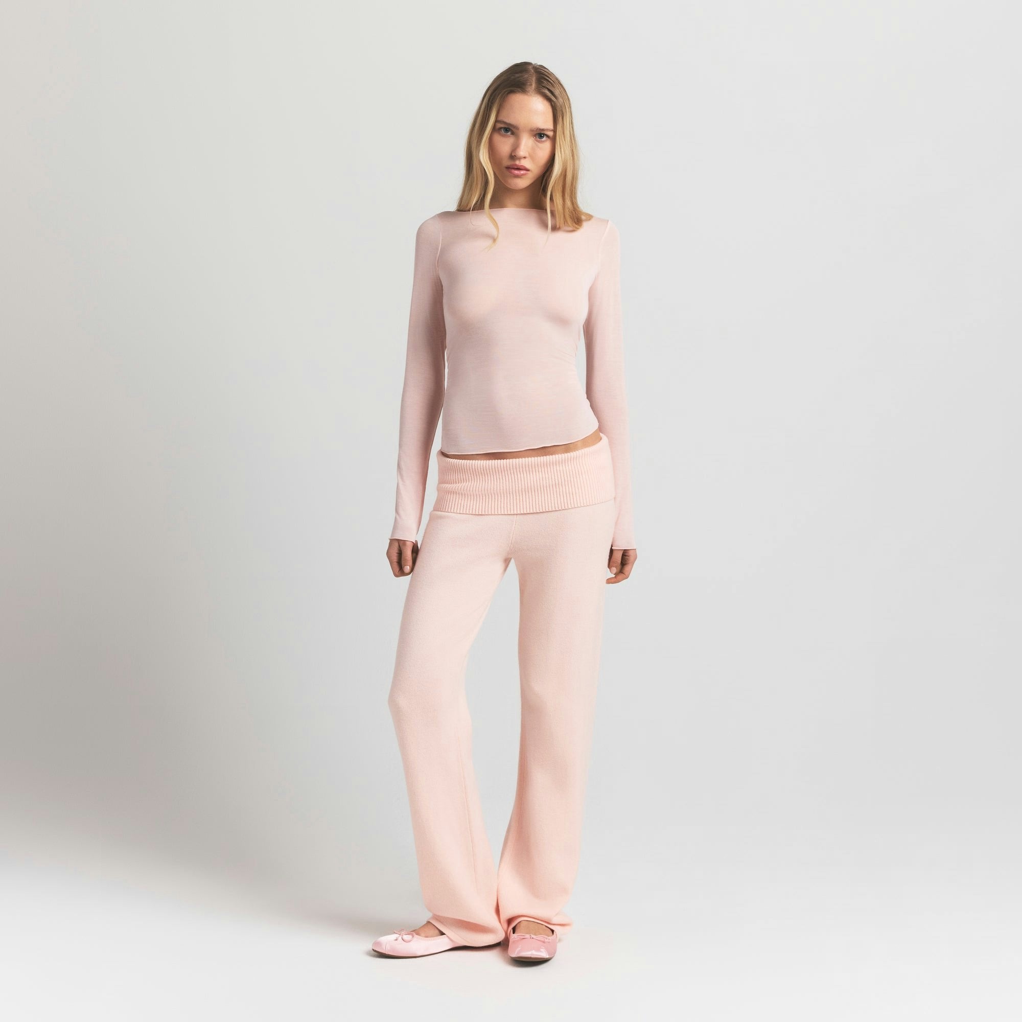 Skims Sheer Modal Long Sleeve Boatneck Top Primrose