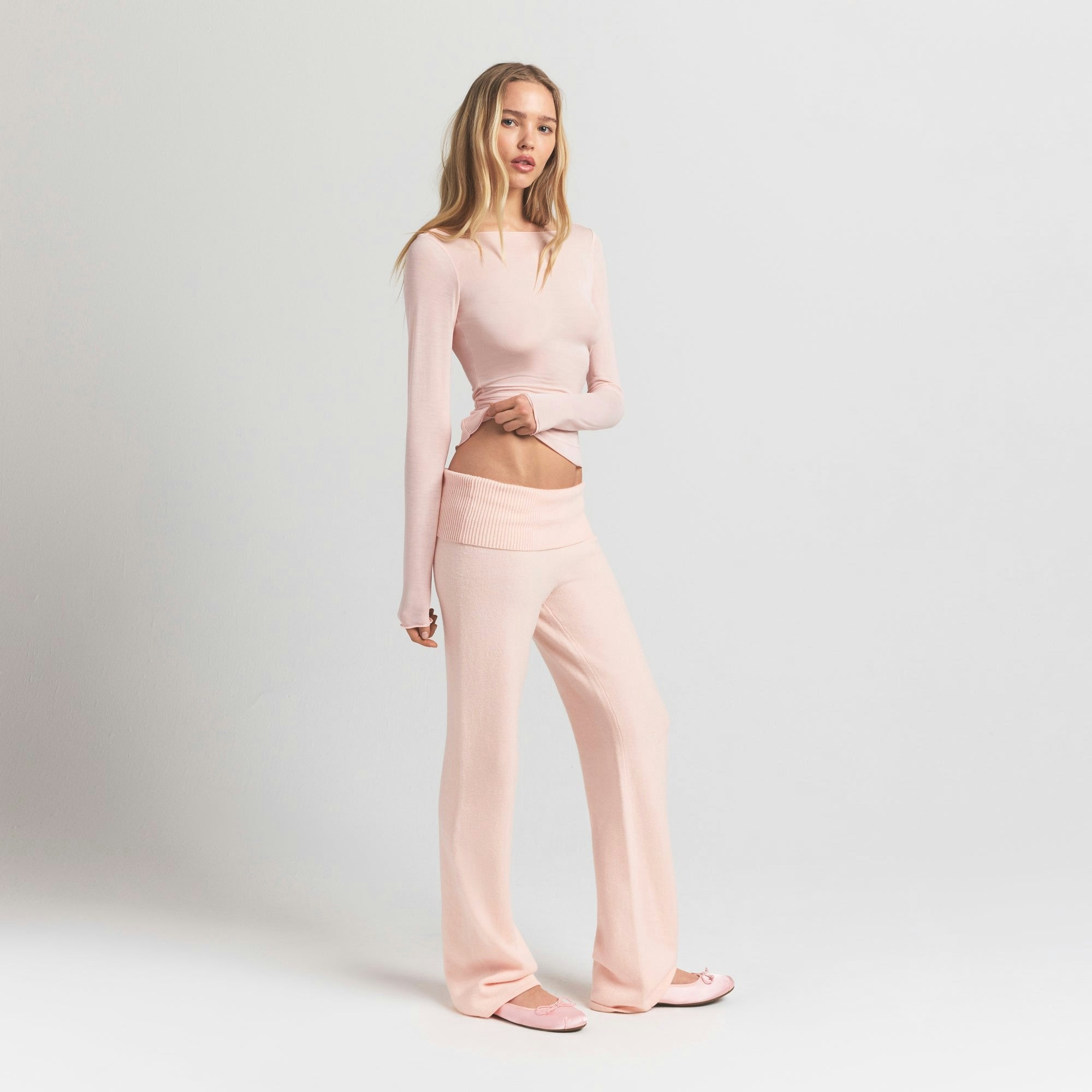 Skims Sheer Modal Long Sleeve Boatneck Top Primrose