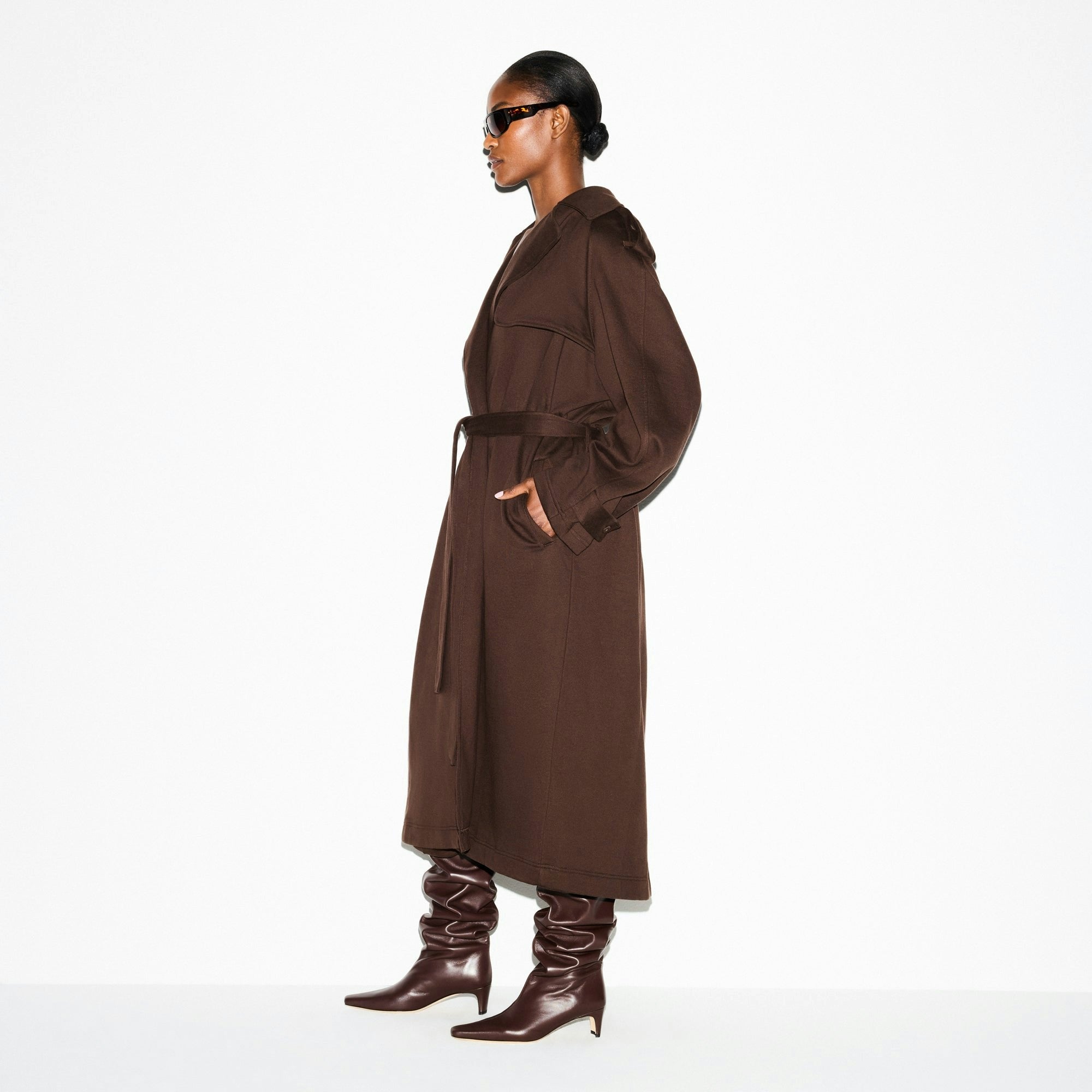 Skims Boyfriend Fleece Oversized Trench Coat Espresso