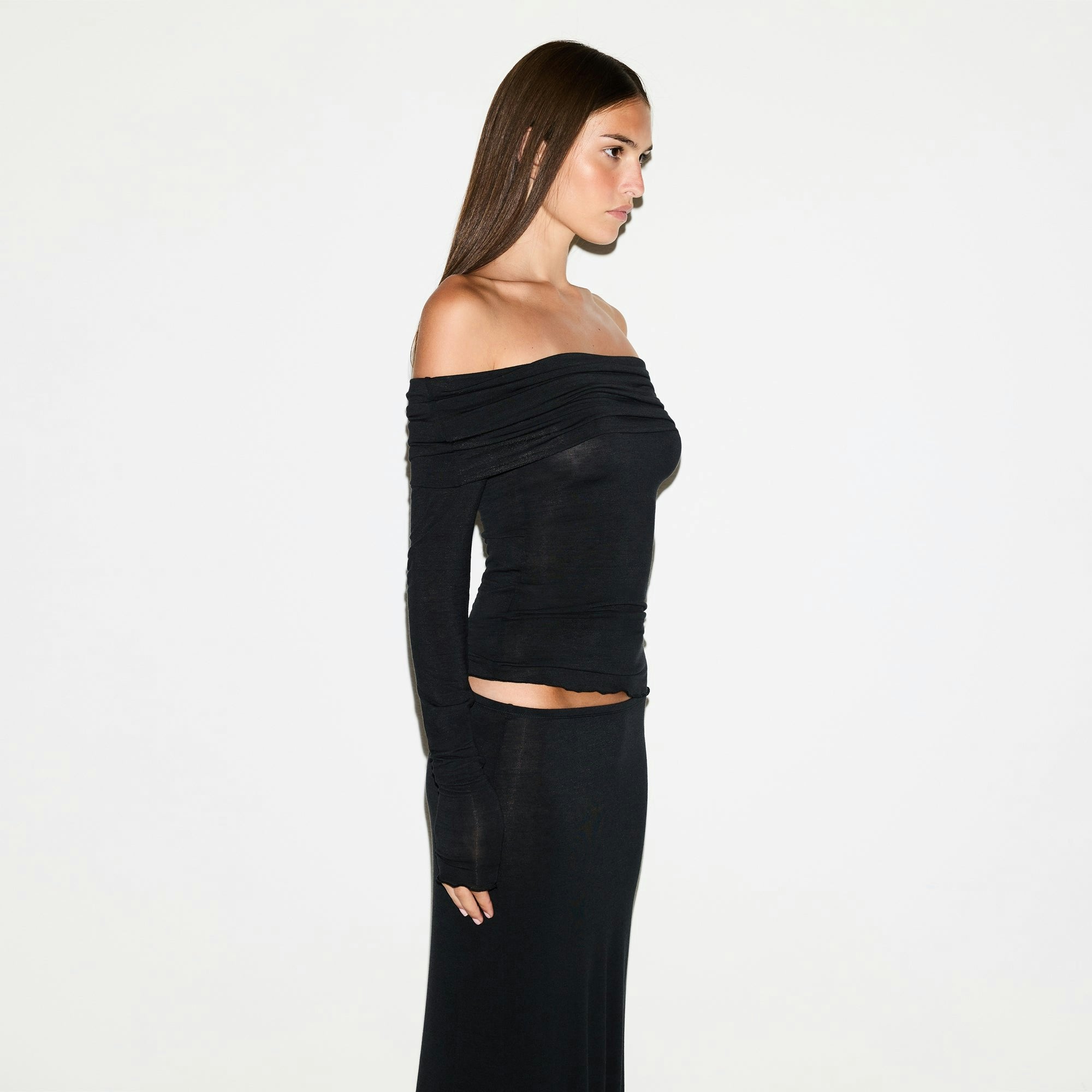 SHEER MODAL OFF THE SHOULDER TOP