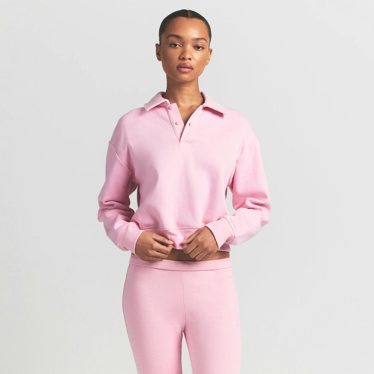 Skims Cotton Fleece Polo Sweatshirt Halite