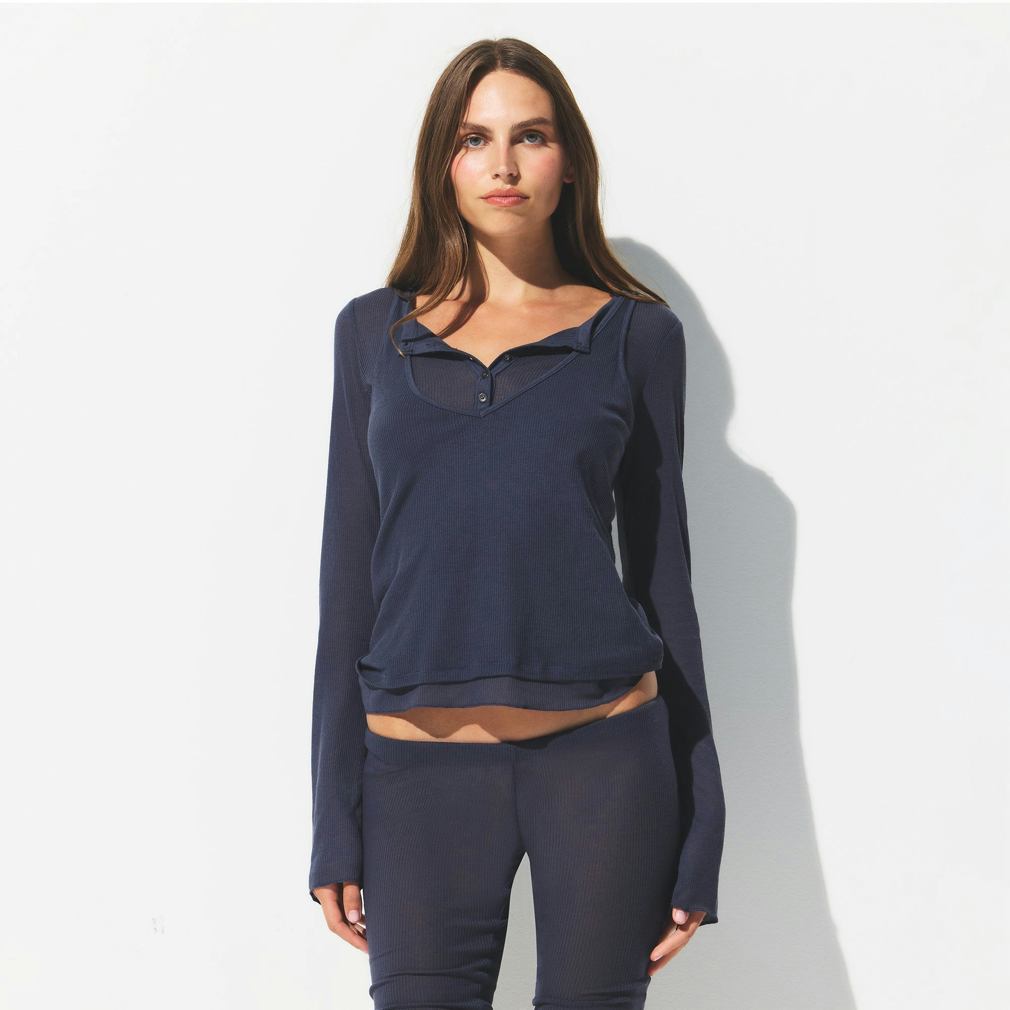 SHEER RIB LONG SLEEVE HENLEY