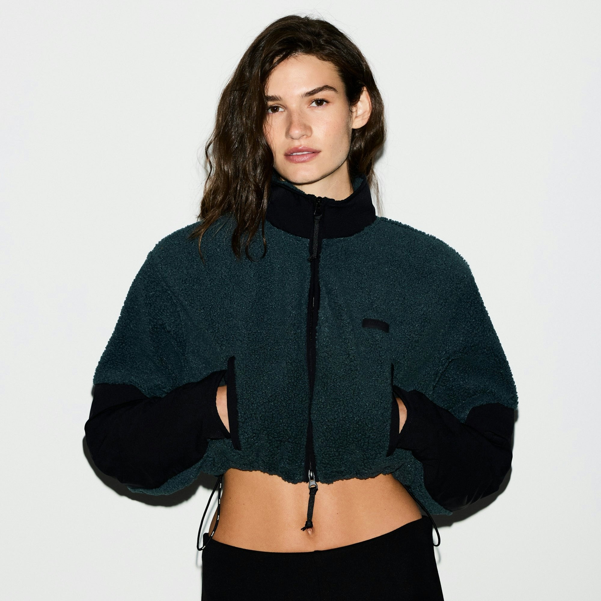 Skims Teddy Funnel Neck Cropped Jacket Dark Teal