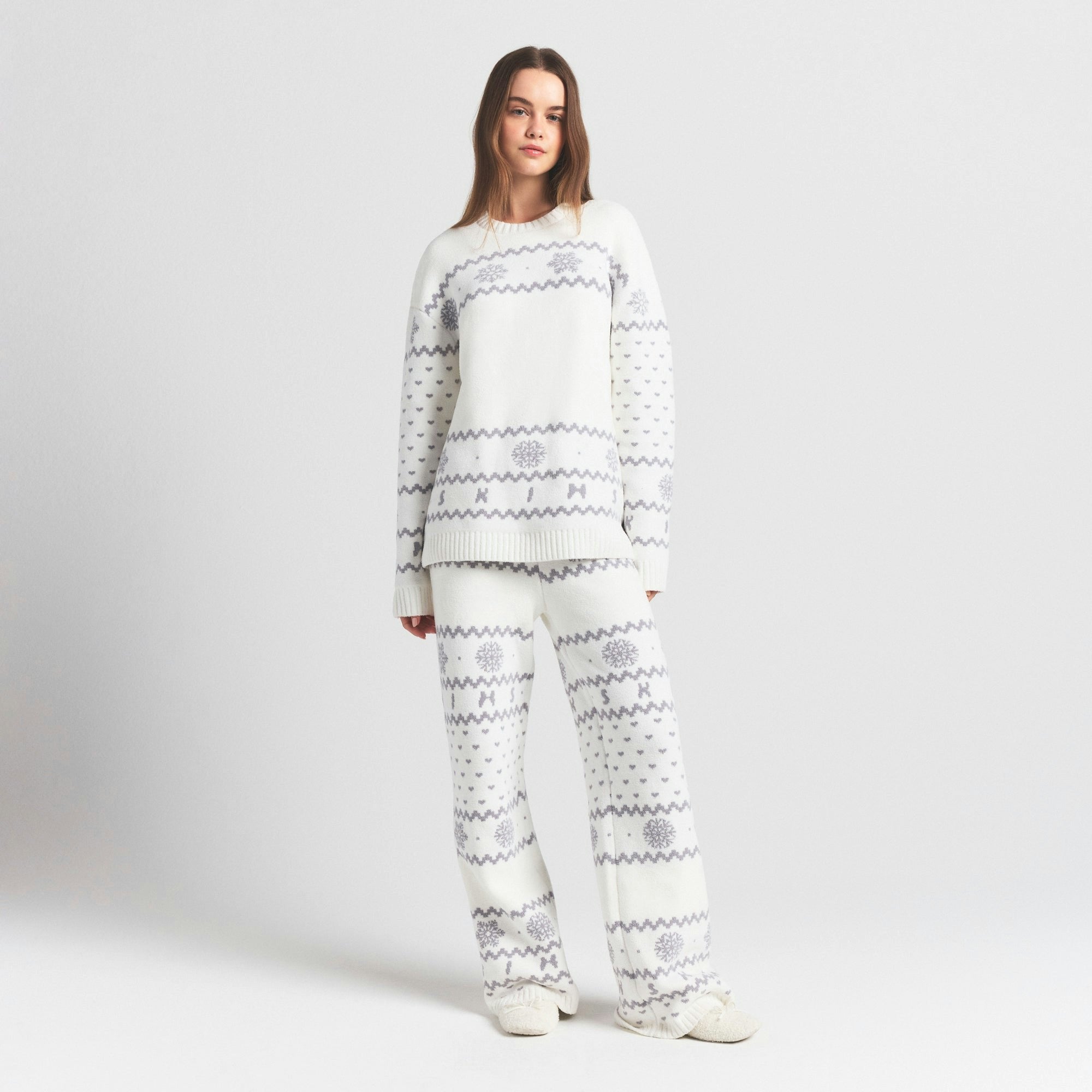 Skims Cozy Light Crewneck Pullover Marble Heart Fair Isle