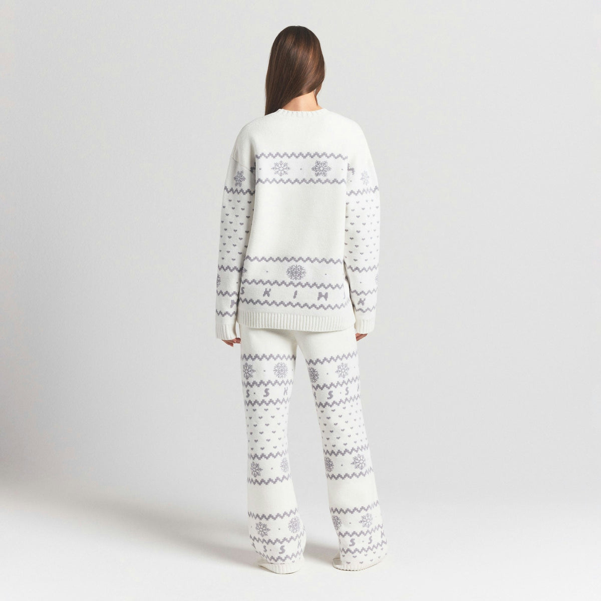 Skims Cozy Light Crewneck Pullover Marble Heart Fair Isle